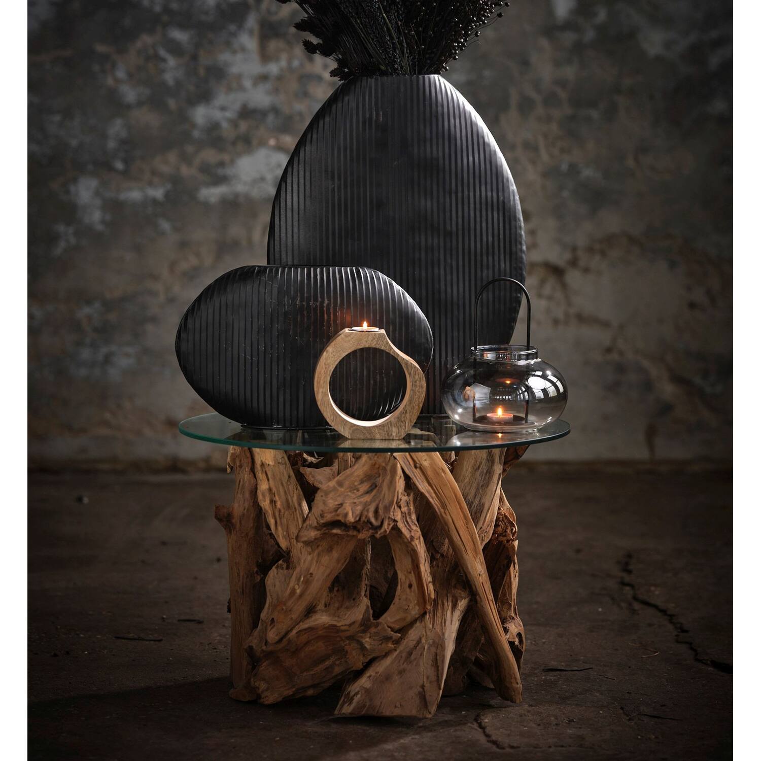 Table Derna - Bois - Verre - 60x38cm - Marron