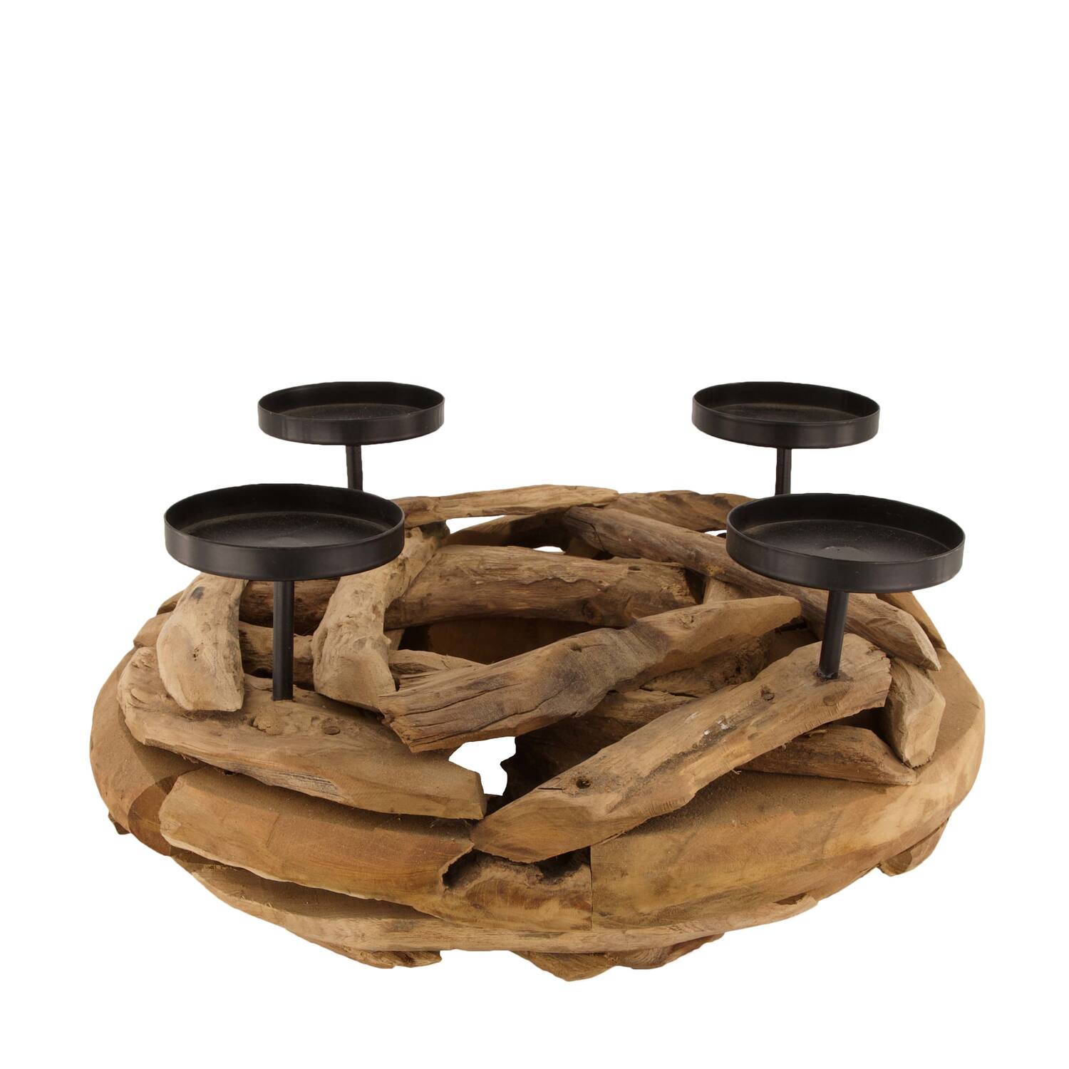 Pillar candle holder teak wood 38x38x17cm 38cm - Natural