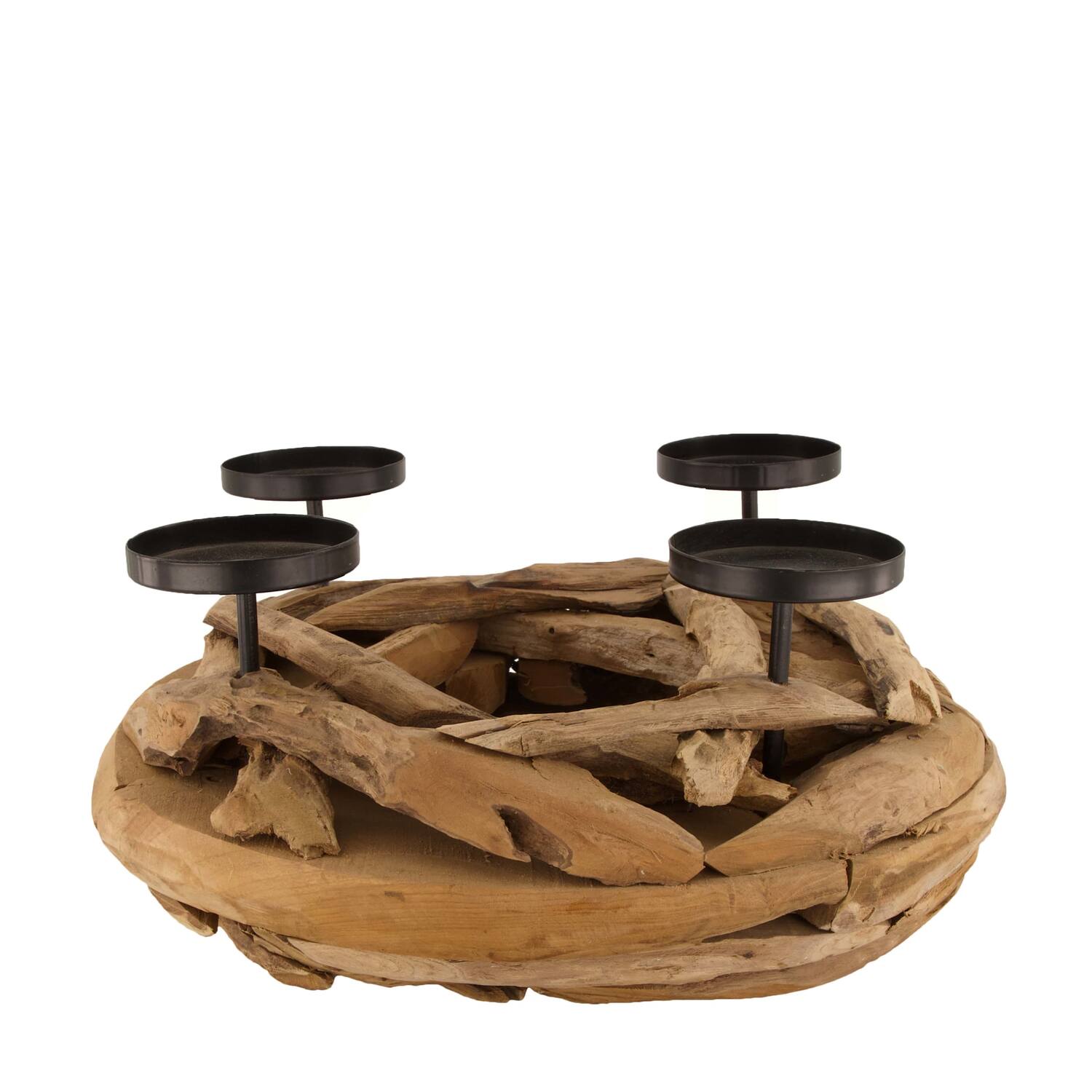 Pillar candle holder teak wood 38x38x17cm 38cm - Natural
