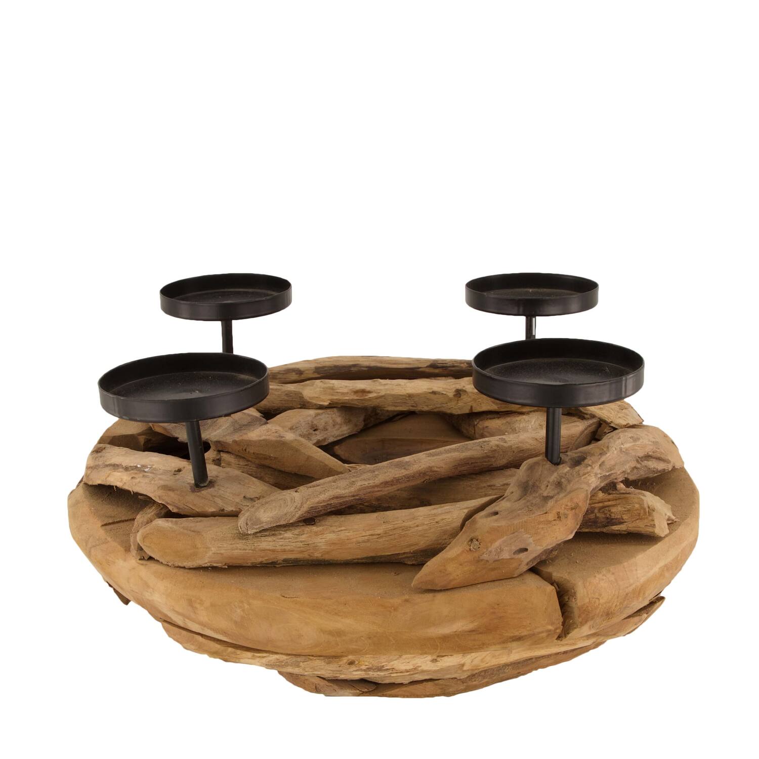 Pillar candle holder teak wood 38x38x17cm 38cm - Natural