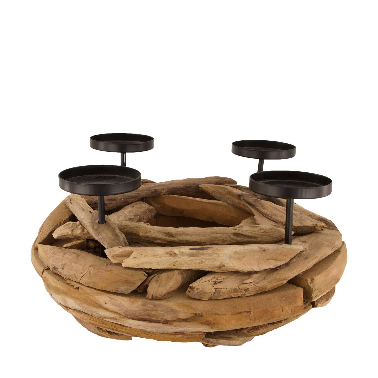 Pillar candle holder teak wood 38x38x17cm 38cm - Natural