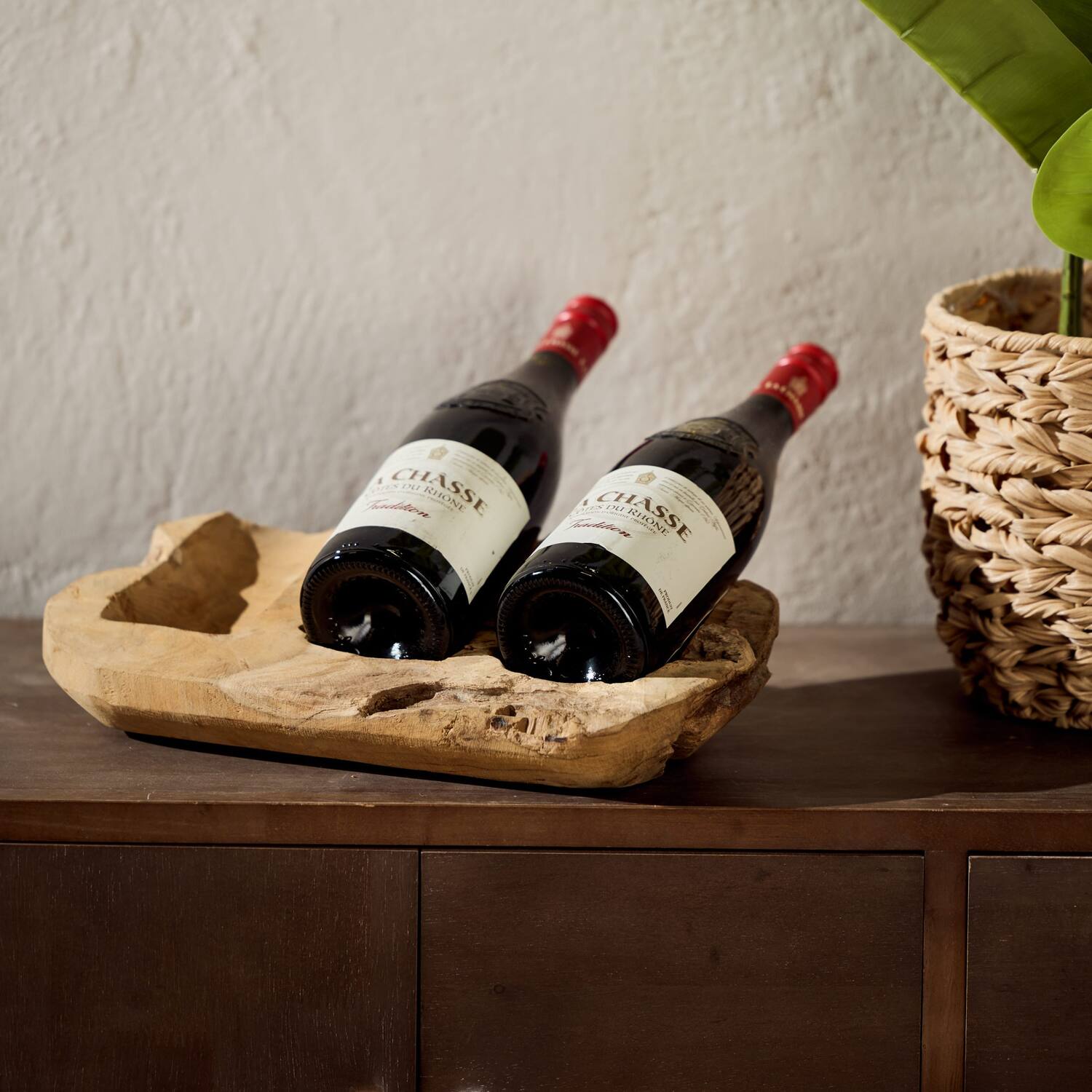 Winebottle holder teak wood 35x18x9cm - Natural