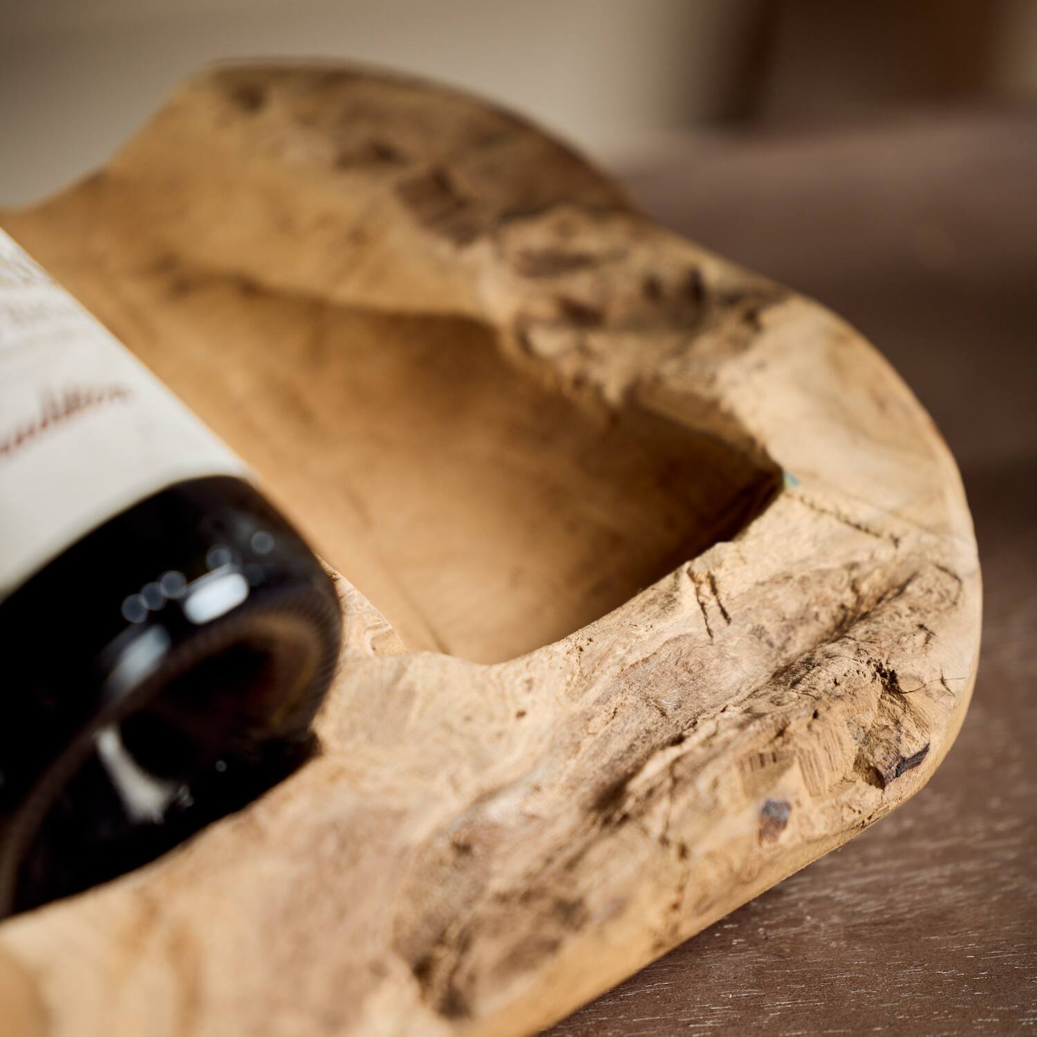 Winebottle holder teak wood 35x18x9cm - Natural