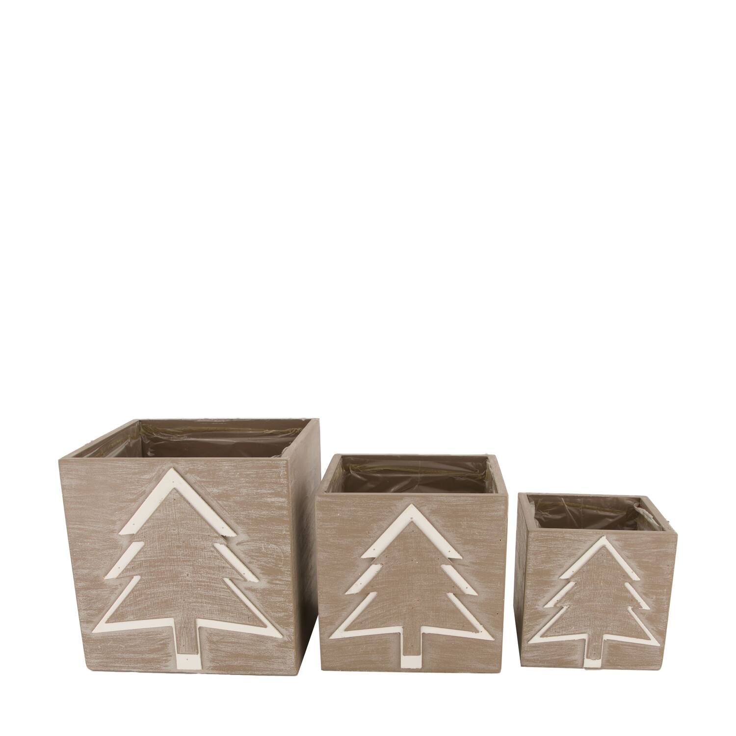 Drawer fir wood with plastic 18x18x18cm S/3