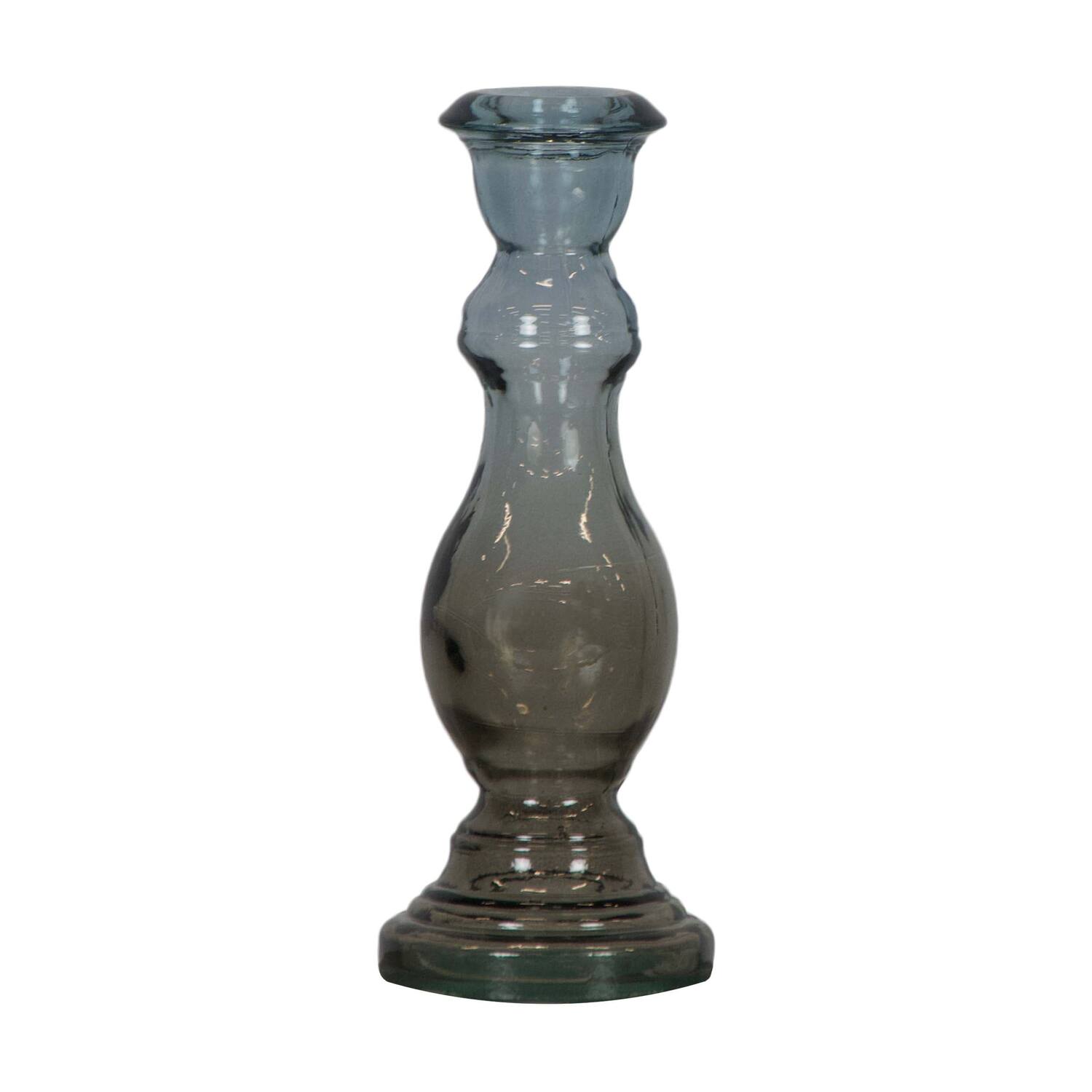 Dinnercandle holder recycled glass 7.5x20cm - Grey