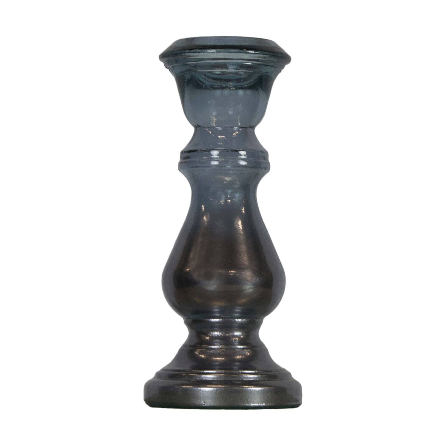 Dinnercandle holder recycled glass 13x30cm - Silver