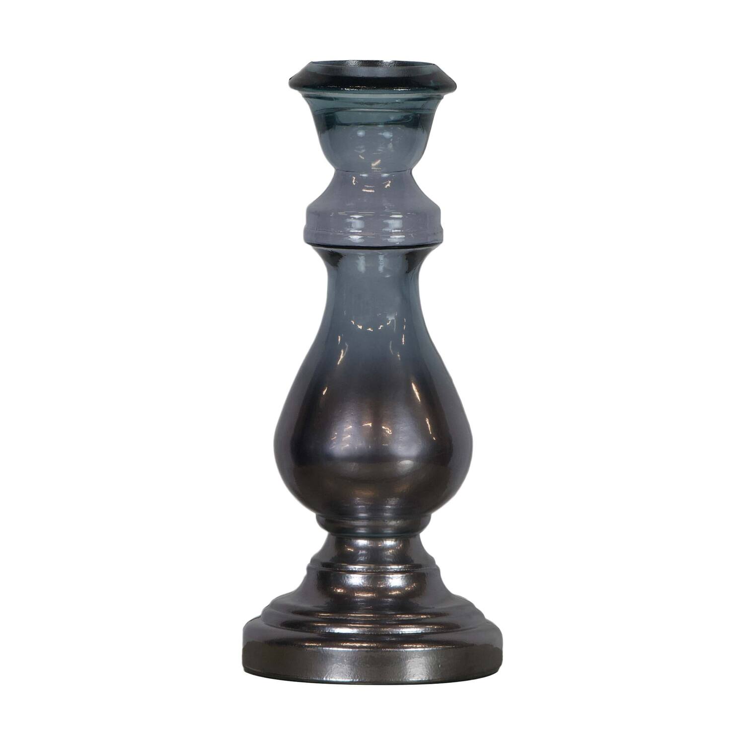 Dinnercandle holder recycled glass 17x40cm - Silver
