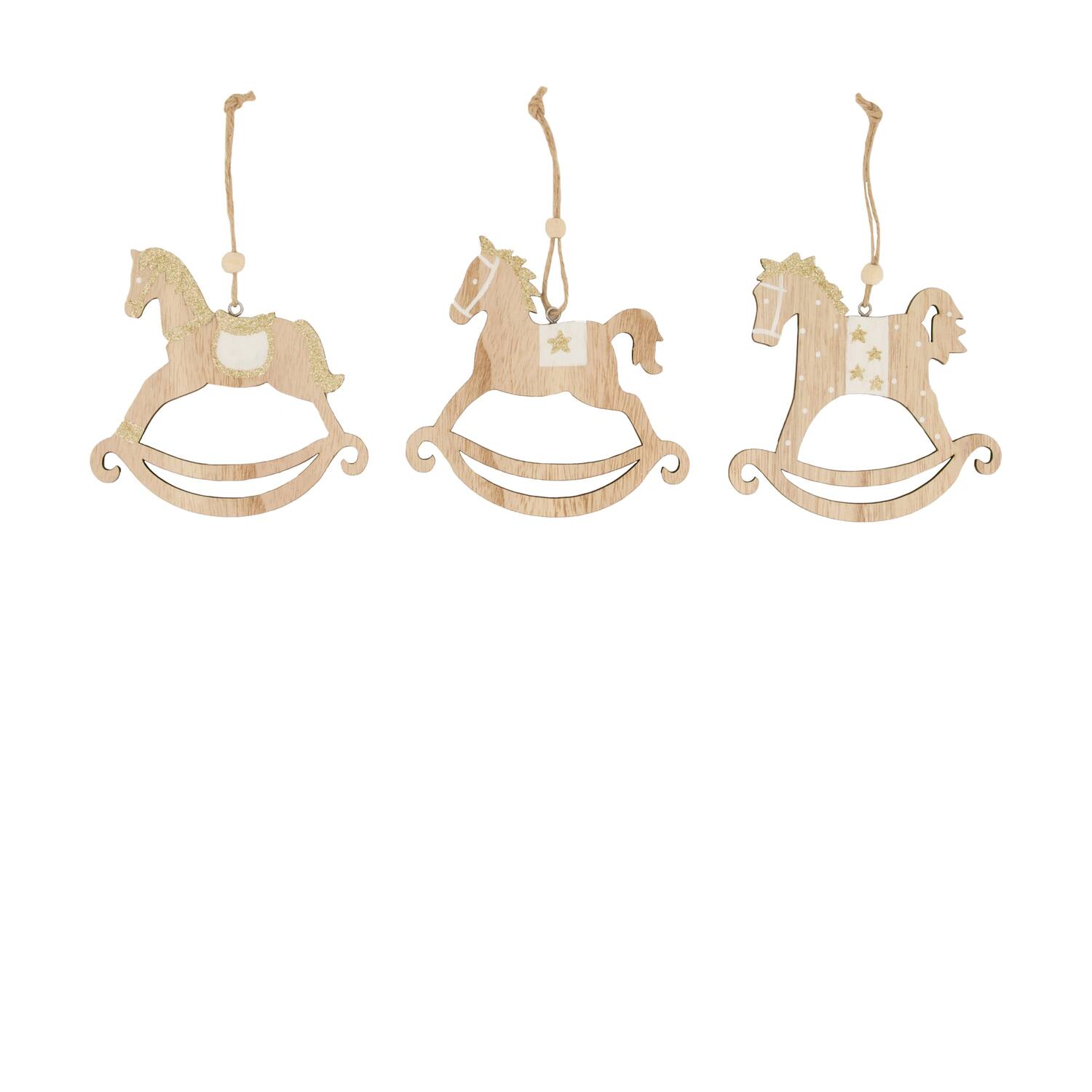 Hanger rocking horse paulownia wood 3pc 12.2x0.5x12cm A/3