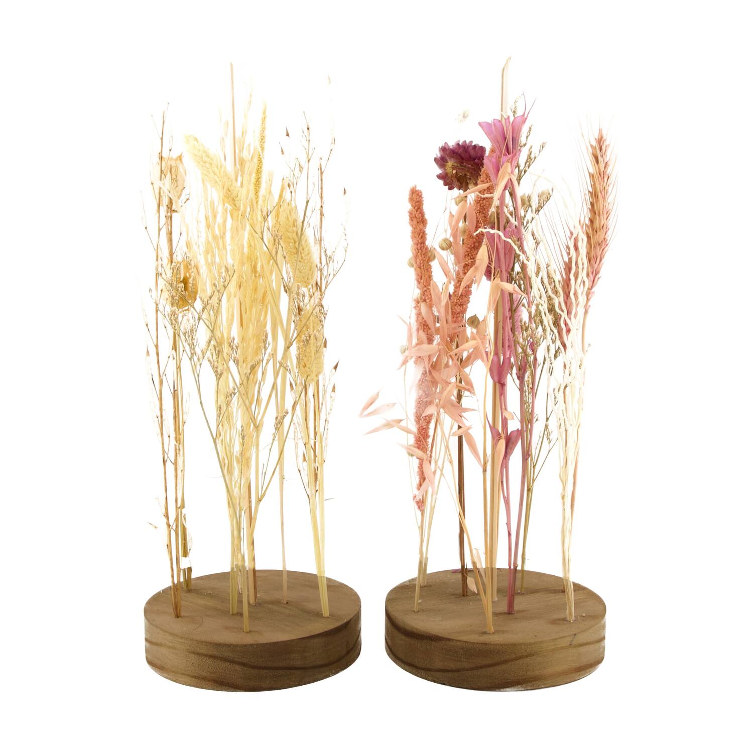 Dried flower nature with wooden base Ø12.5x33cm A/2