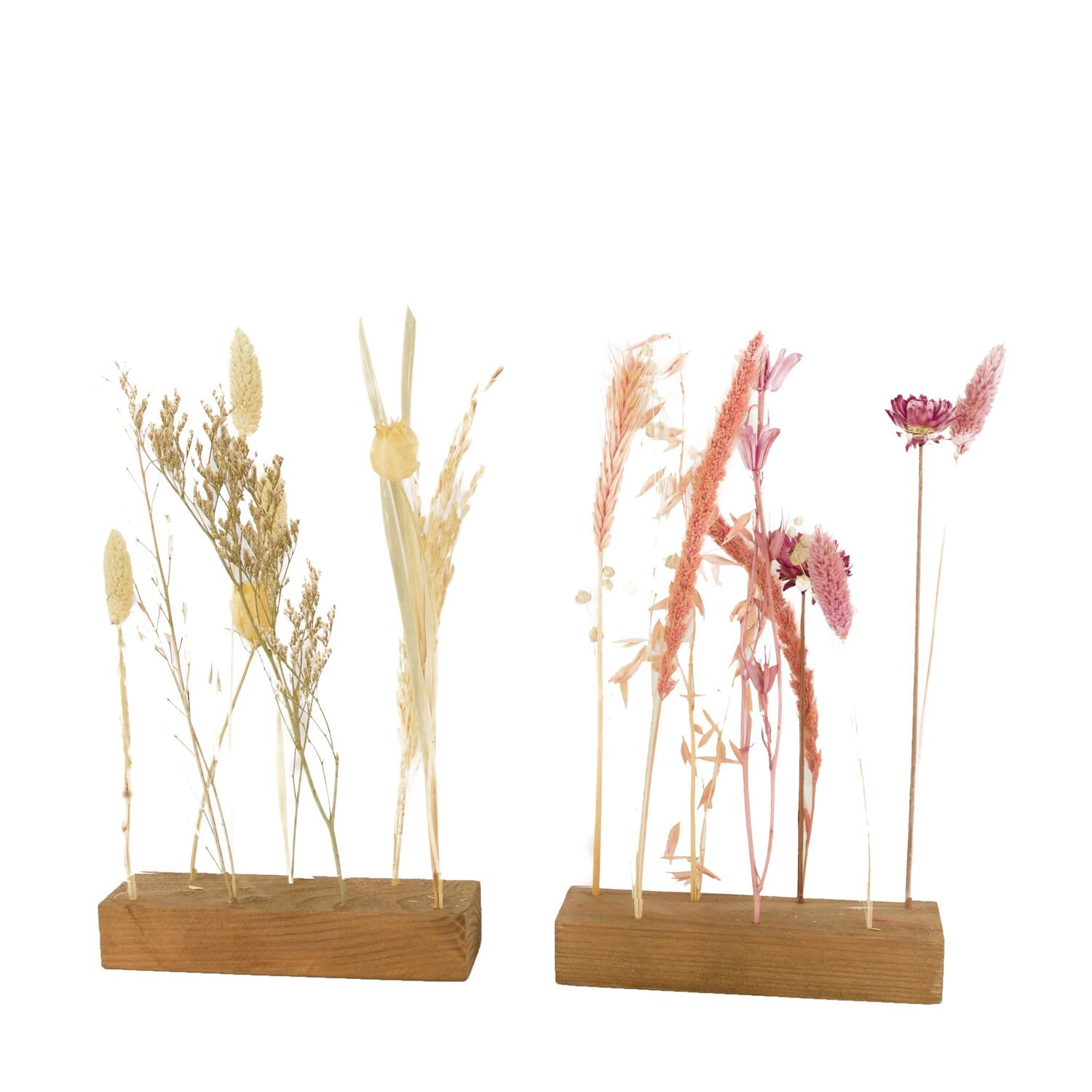 Dried flower nature with wooden base 17.5x3.5x29.5cm A/2