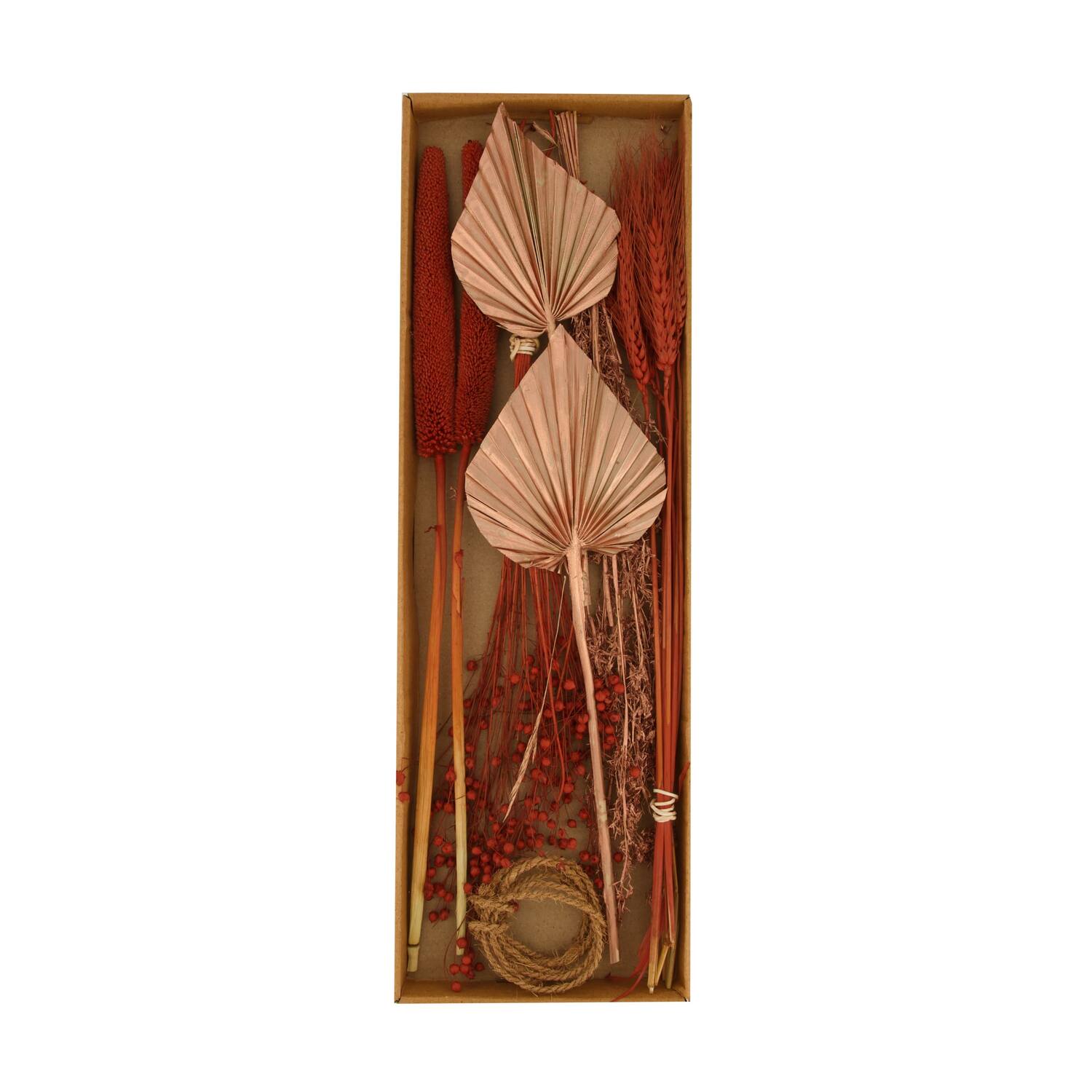 Dried flower exotic grass mix nature in tray 57x18x3cm - Copper