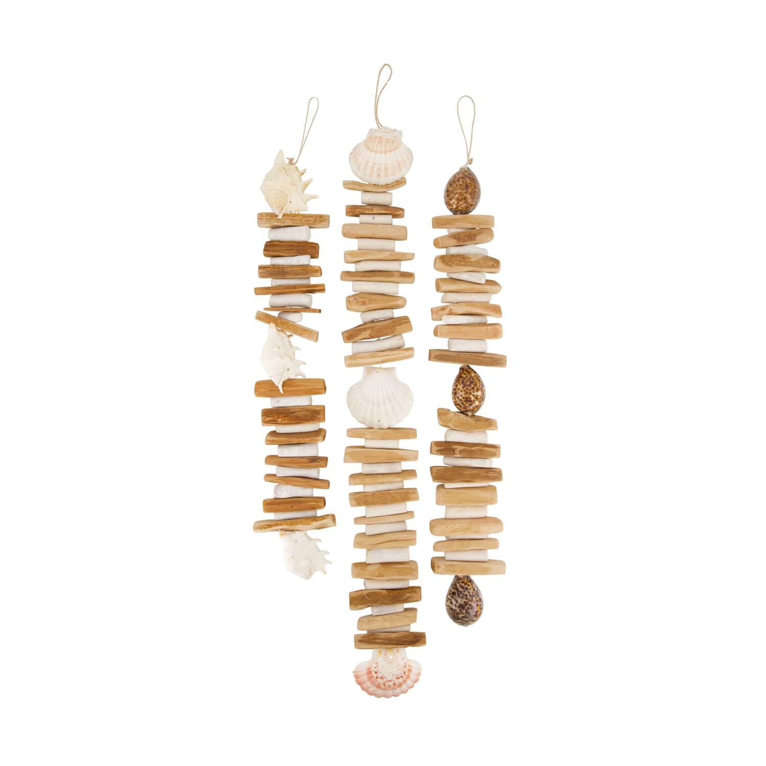 Garland shells with wood nature 9x3x63cm - Natural
