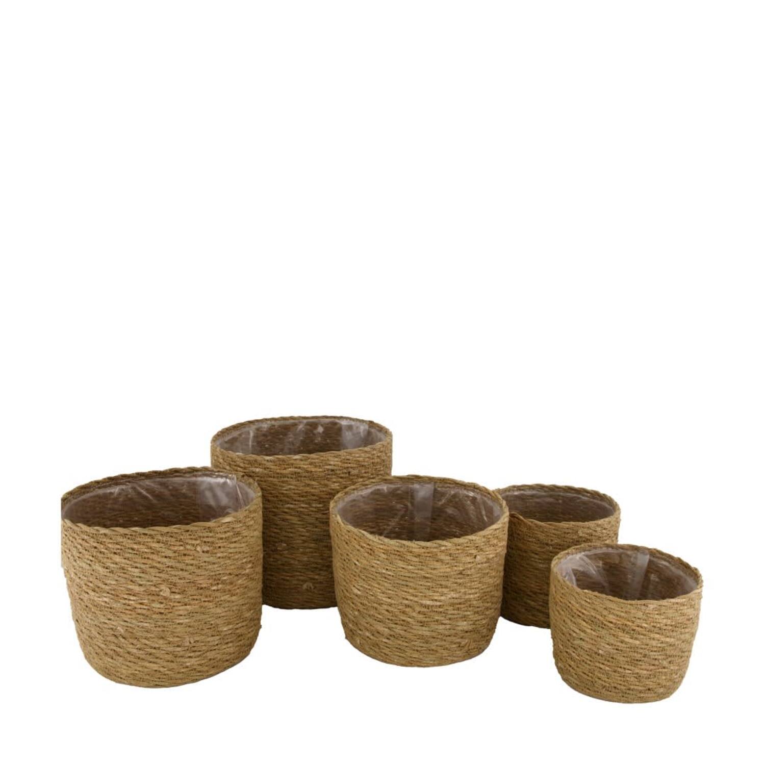 Basket round seagrass with plastic 19x19x18cm- Natural