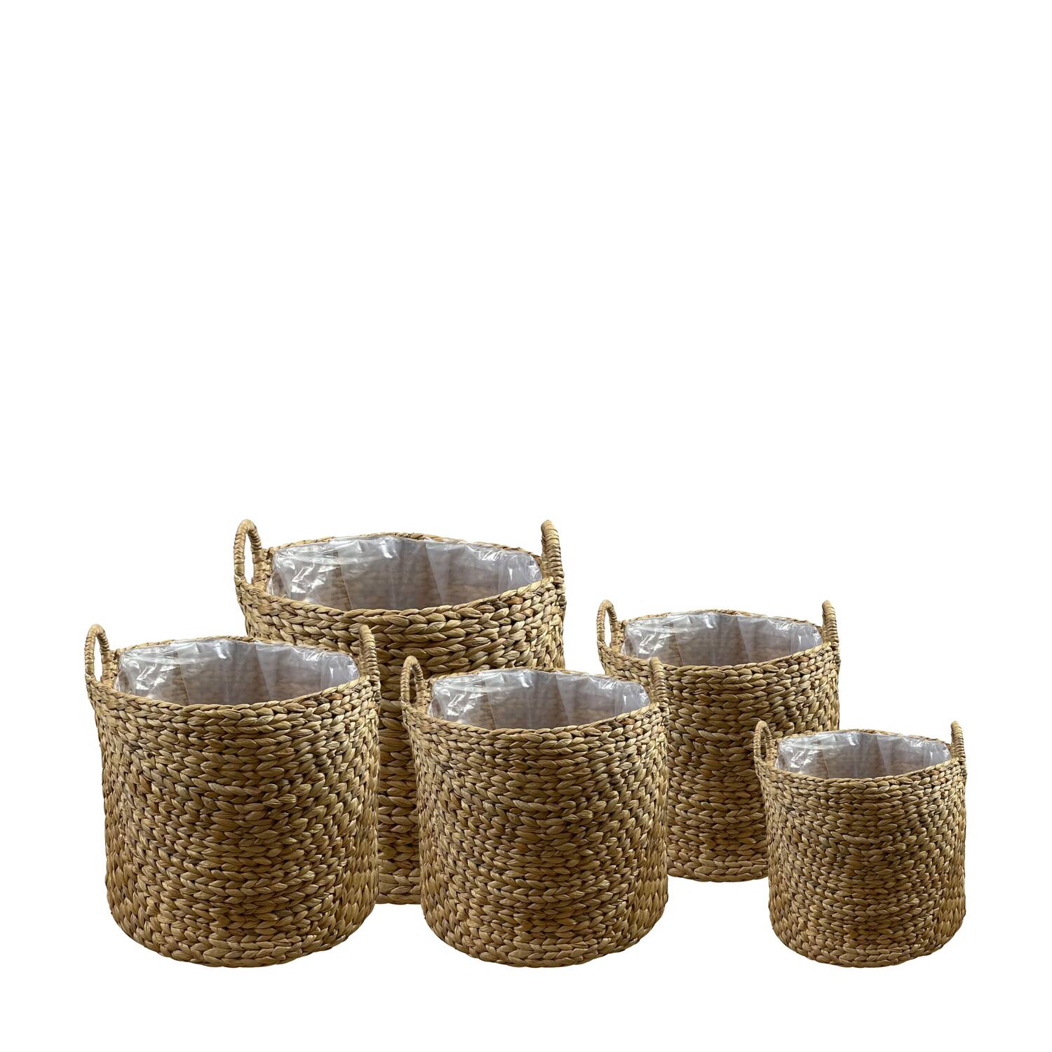 Basket round waterhyacinth with plastic 58x58x60cm S/5