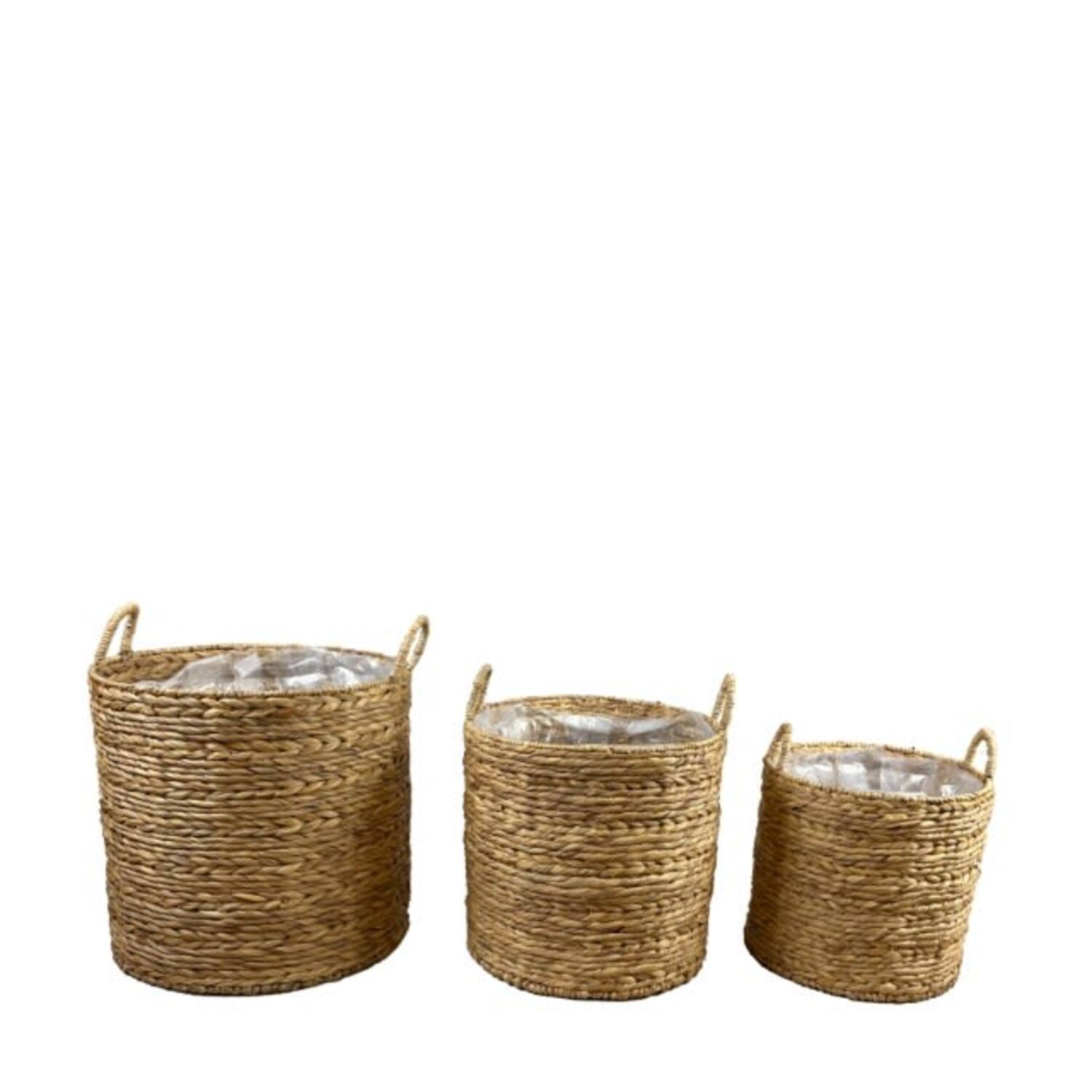 Basket round waterhyacinth with plastic 58x58x56cm - Natural