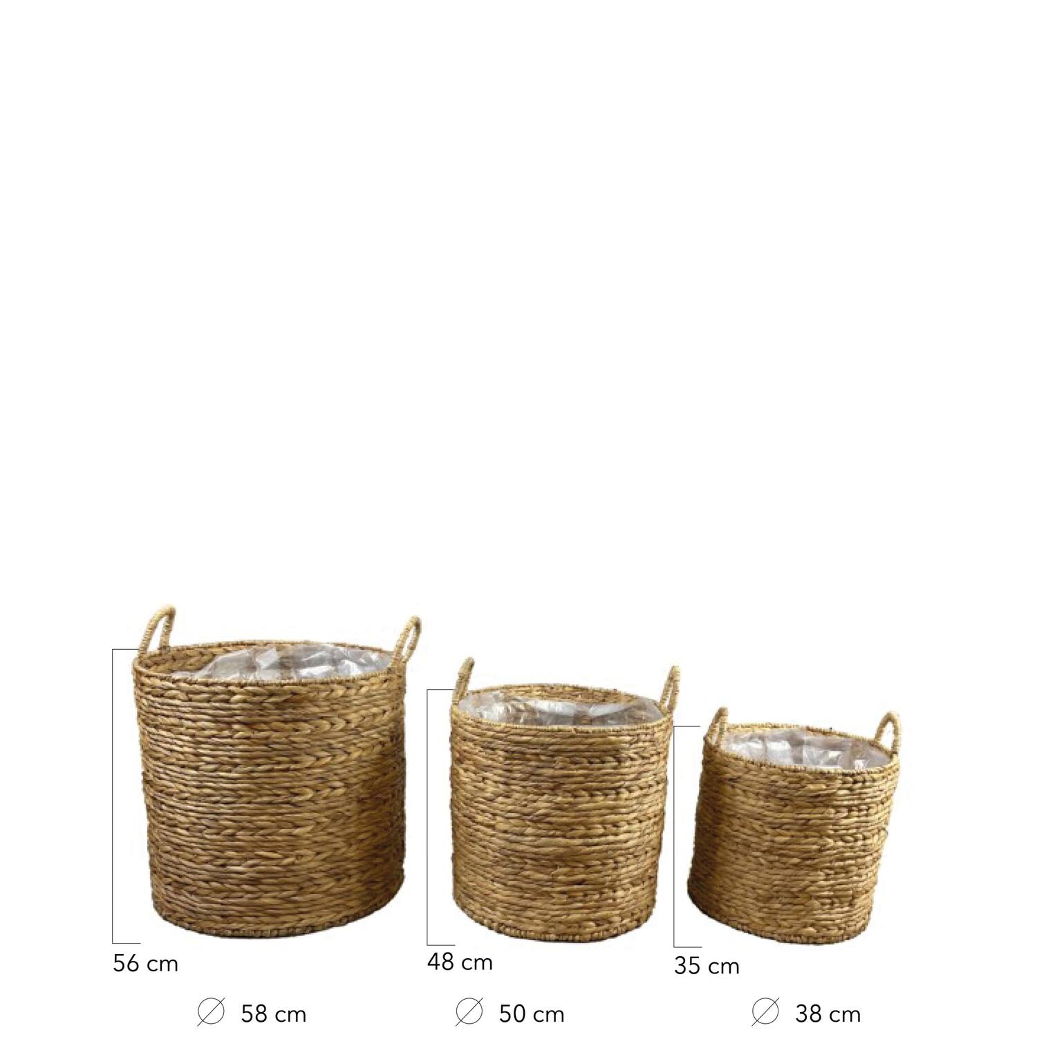 Basket round waterhyacinth with plastic 58x58x56cm - Natural