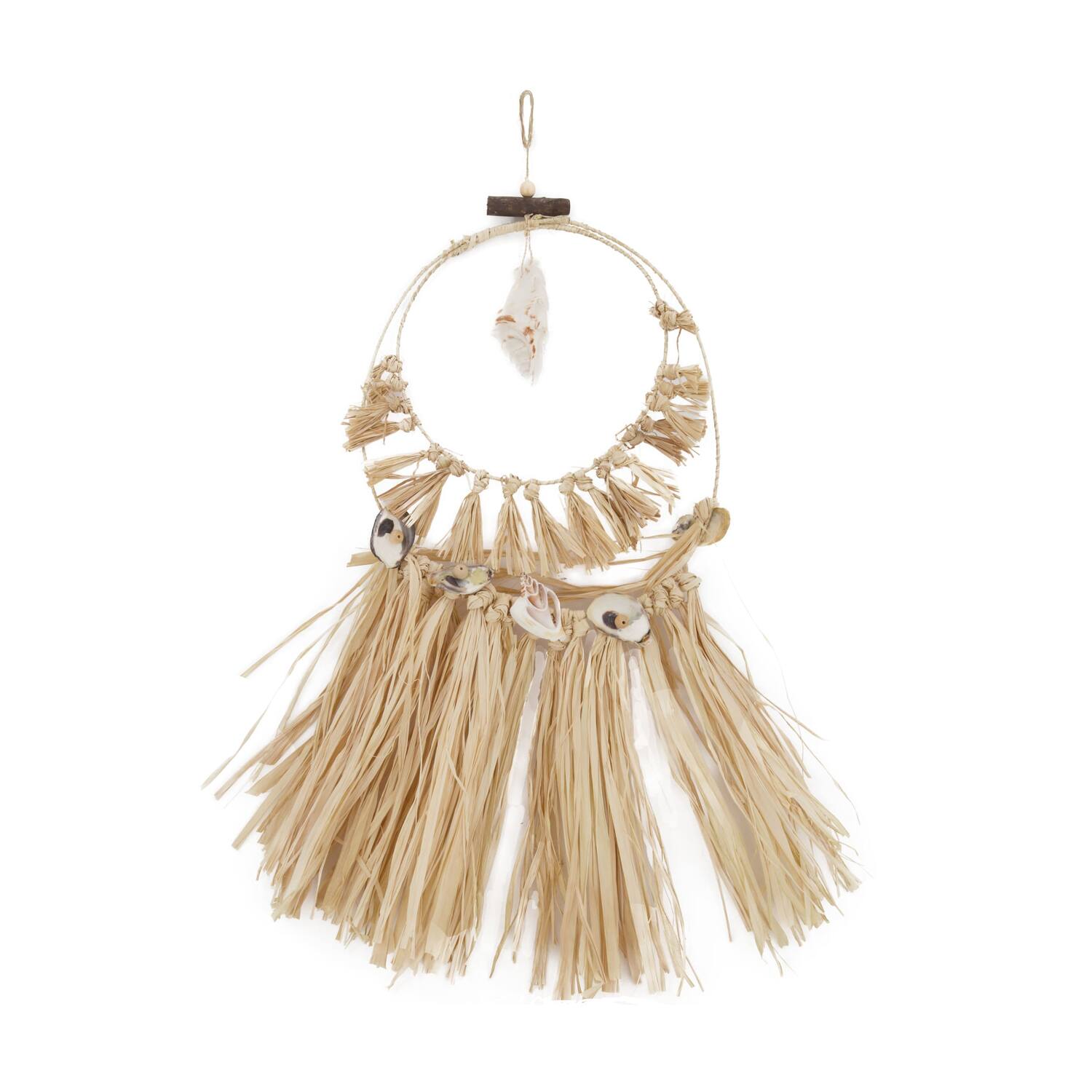 Mobile raffia nature with shells 28x2x58cm