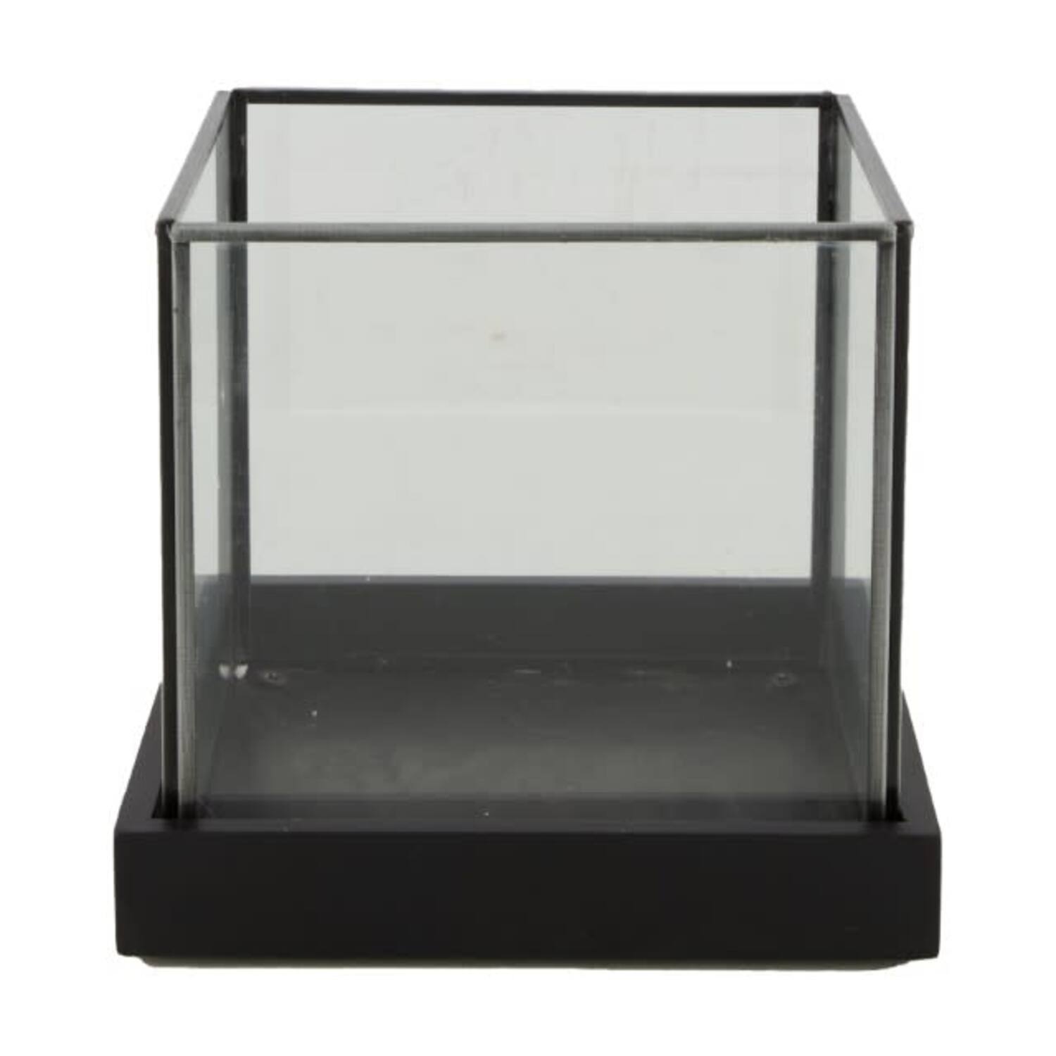 Candle holder glass with wood 16.5x16.5x15cm