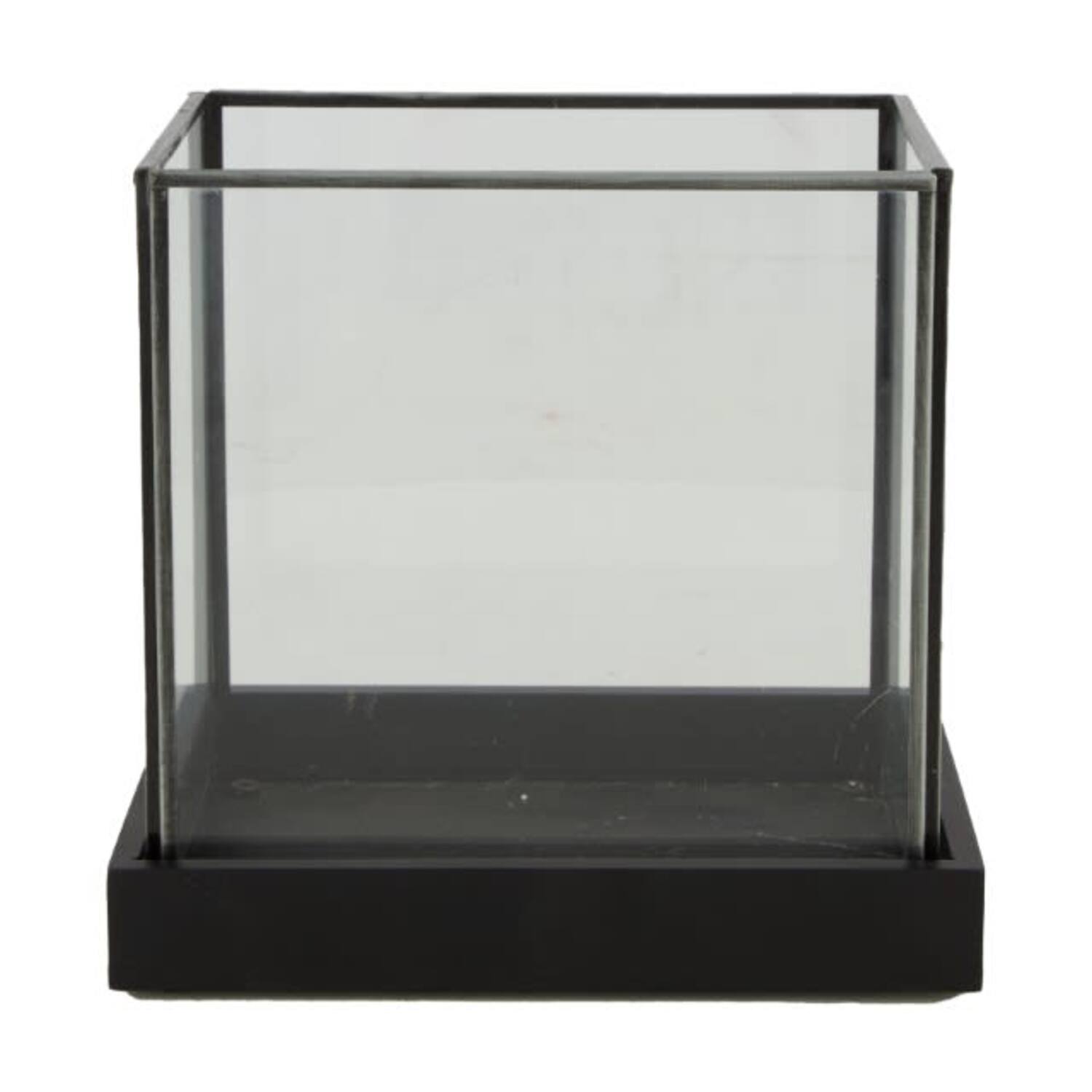 Candle holder glass with wood 18.5x12x17cm - Black
