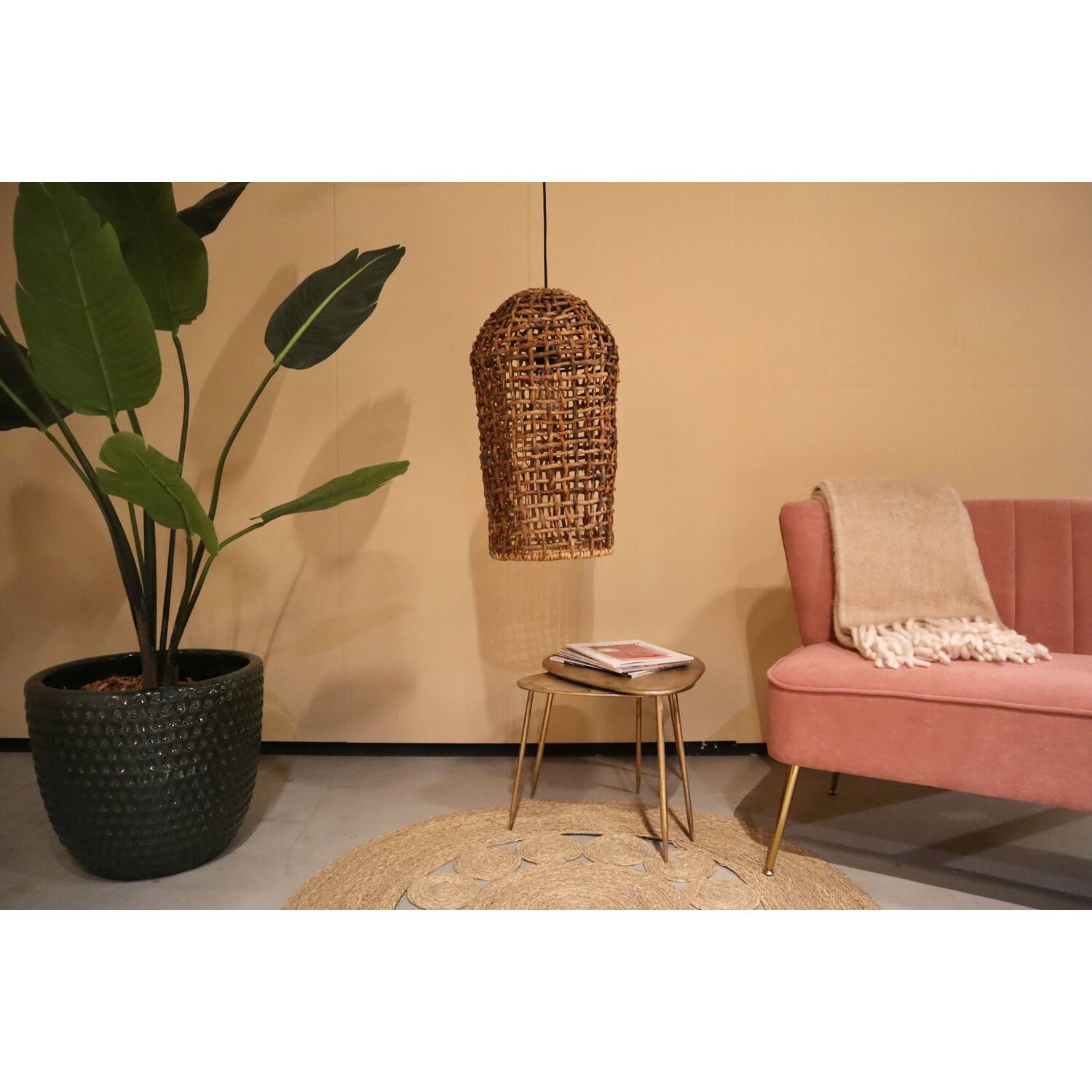 Hanglamp Hanoi - Bananenblad - 28x28x58cm - Bruin