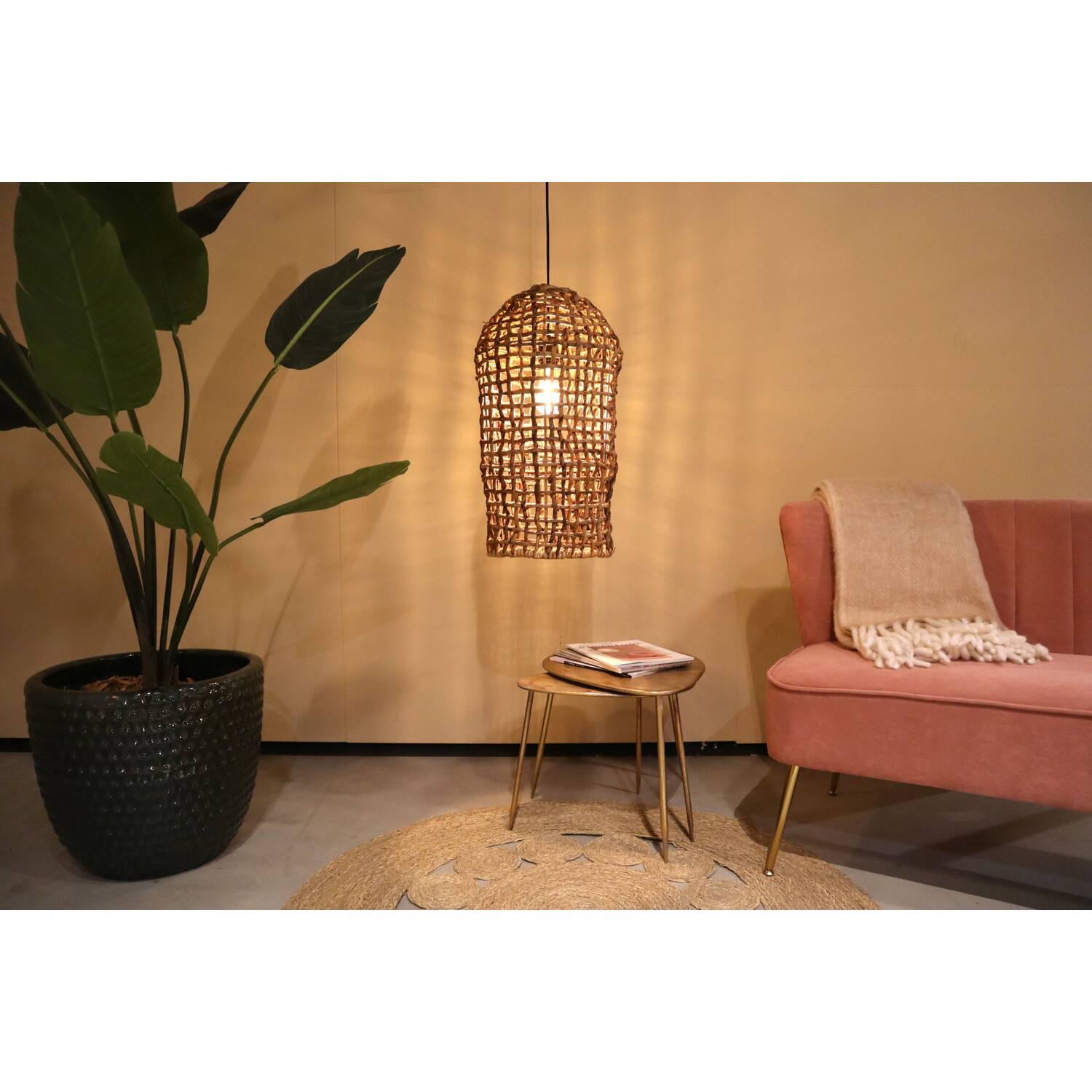 Hanglamp Hanoi - Bananenblad - 28x28x58cm - Bruin