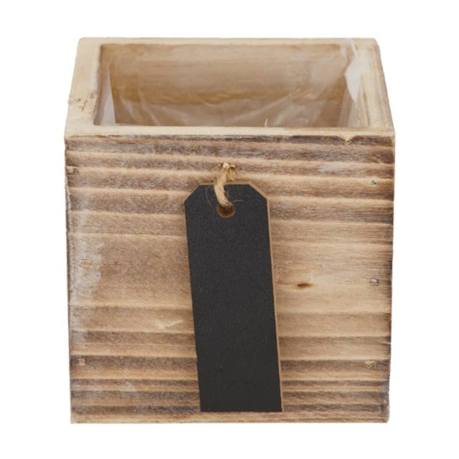 Planter fir wood with plastic 9.5x9.5x9.5cm