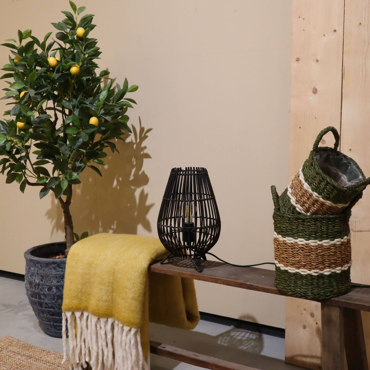 Table lamp bamboo 22x22x35cm