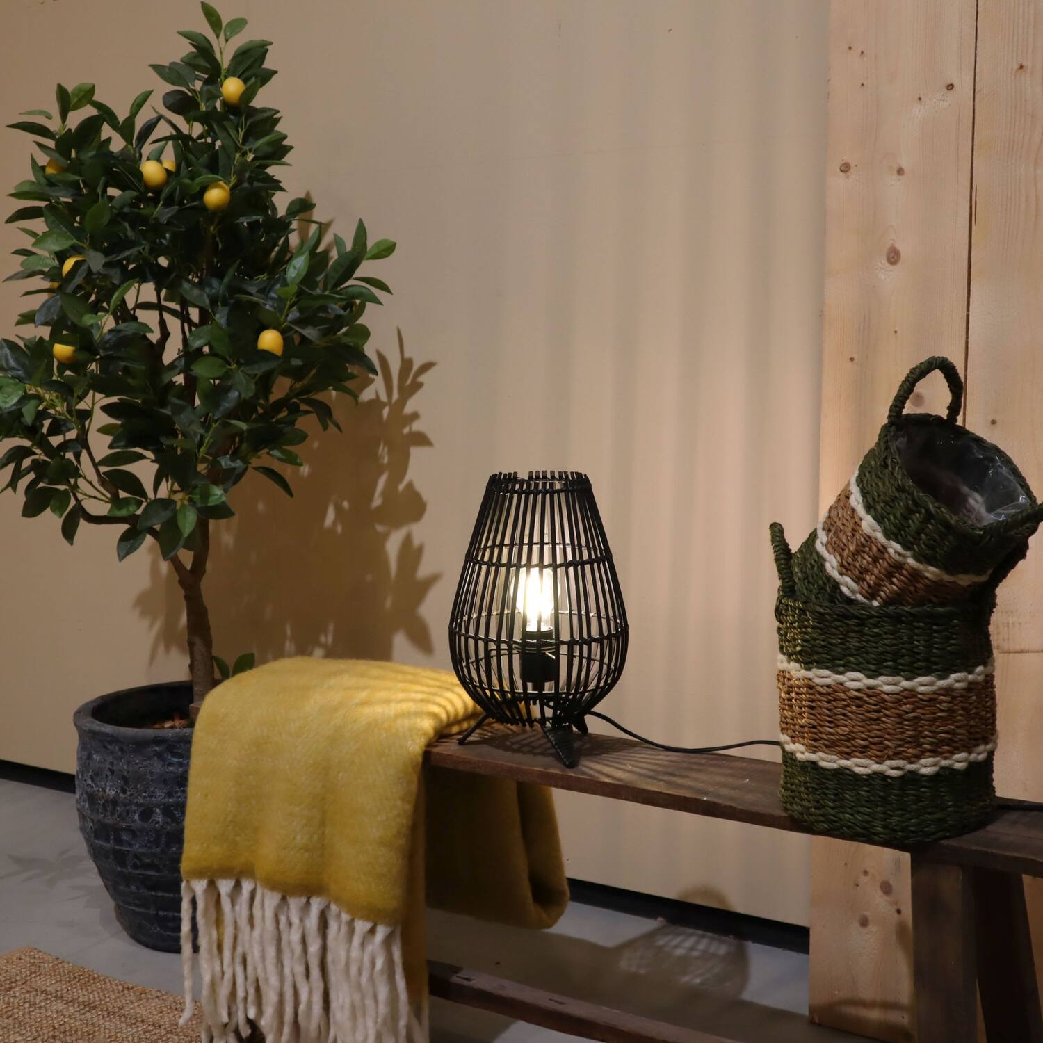 Table lamp bamboo 22x22x35cm