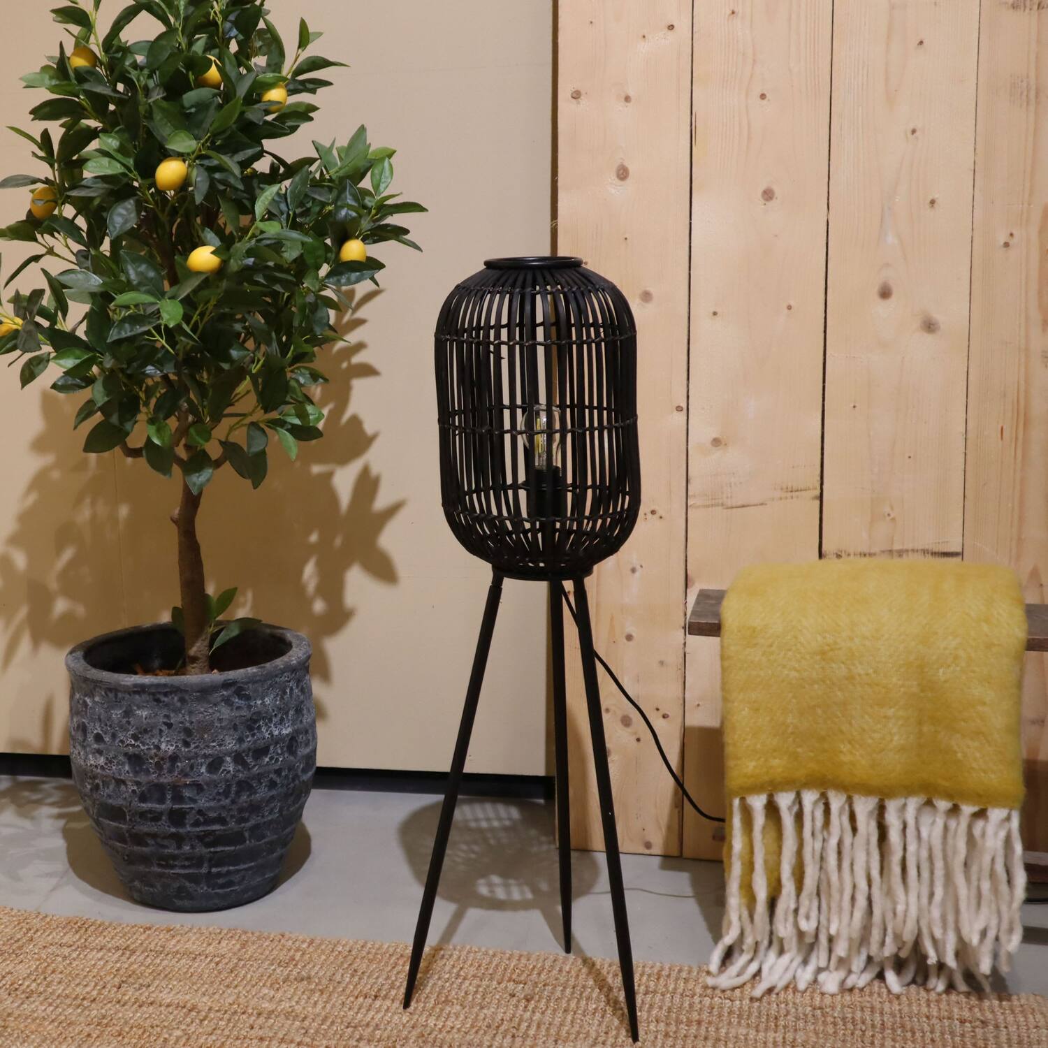 Lampadaire Essen - Bambou - 30x30x97cm - Noir