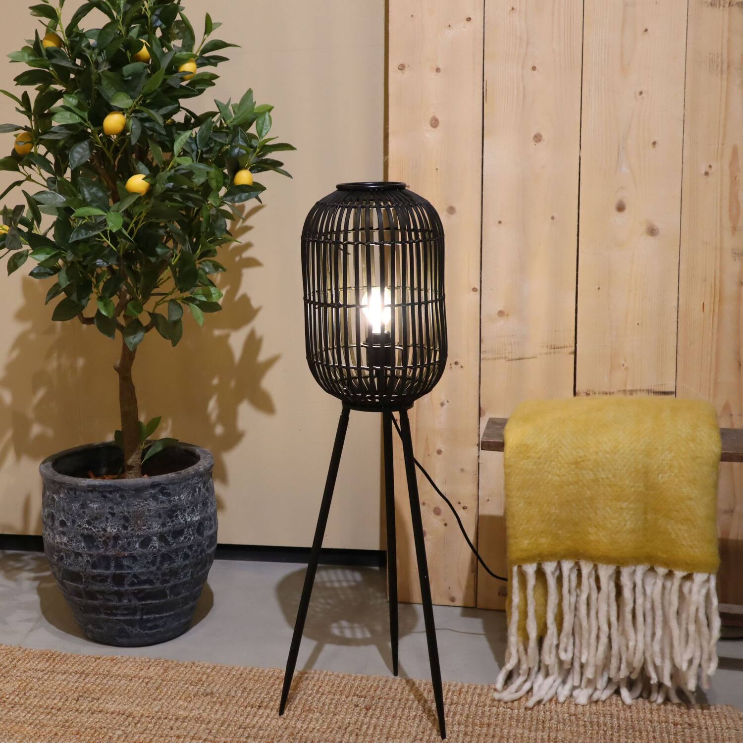 Lampadaire Essen - Bambou - 30x30x97cm - Noir