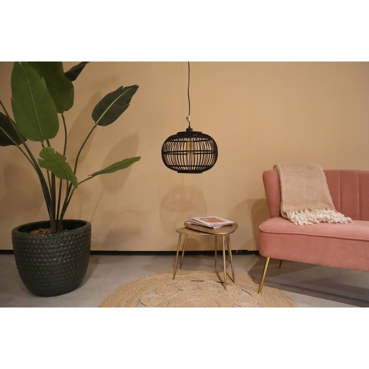 Hanglamp Varna - Bamboe - 38x38x27cm - Zwart