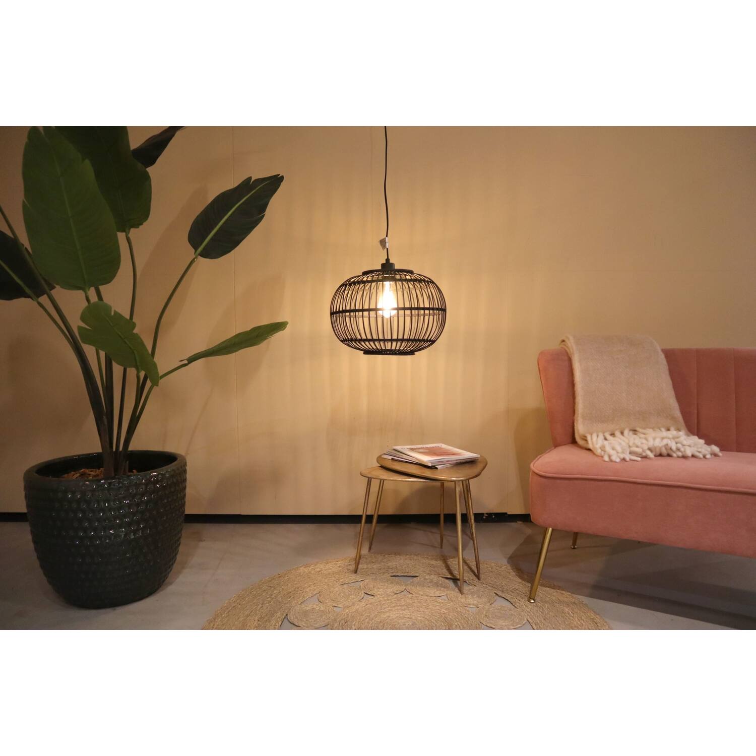 Hanglamp Varna - Bamboe - 38x38x27cm - Zwart