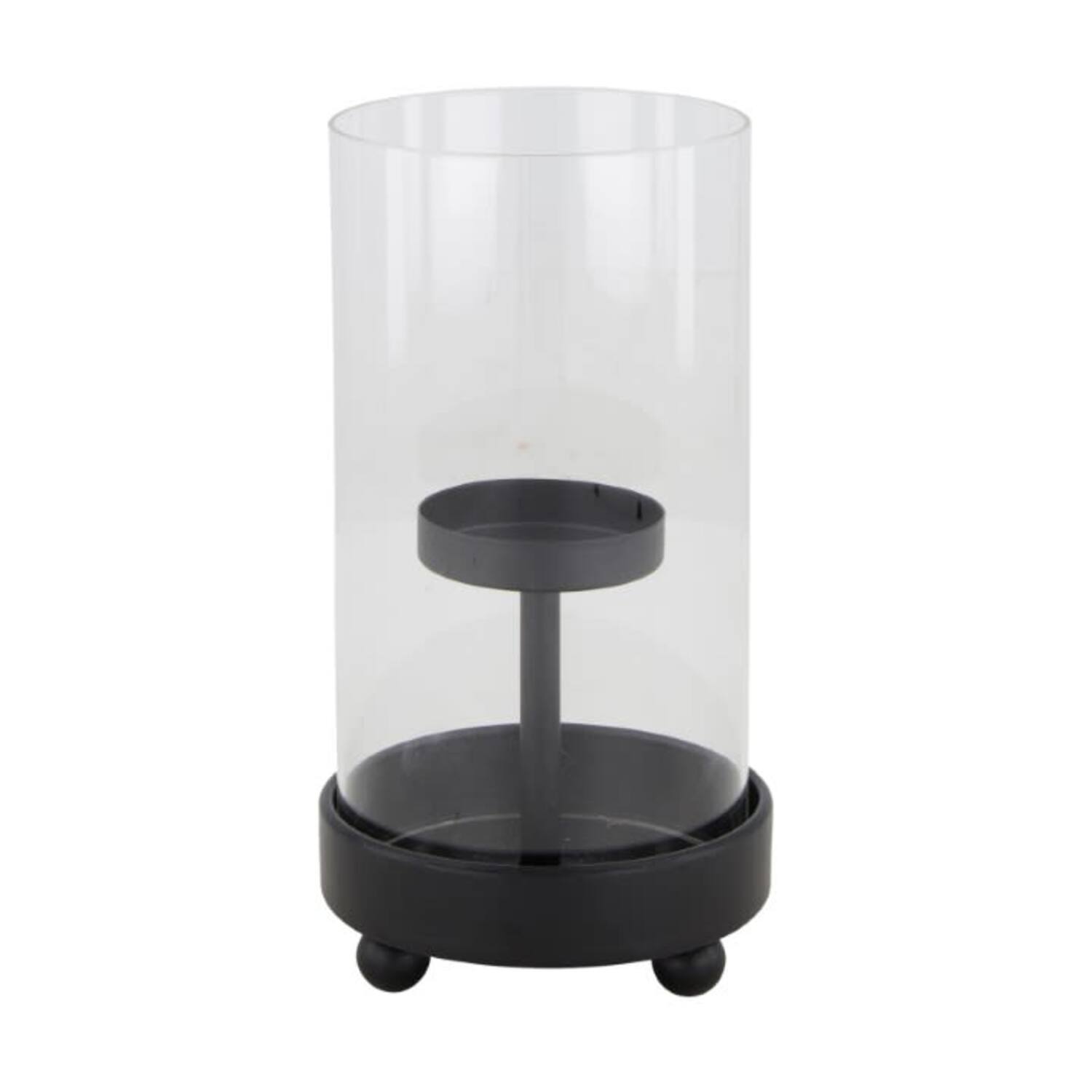 Tealight holder metal with glass 9.5x9.5x17.5cm - Black