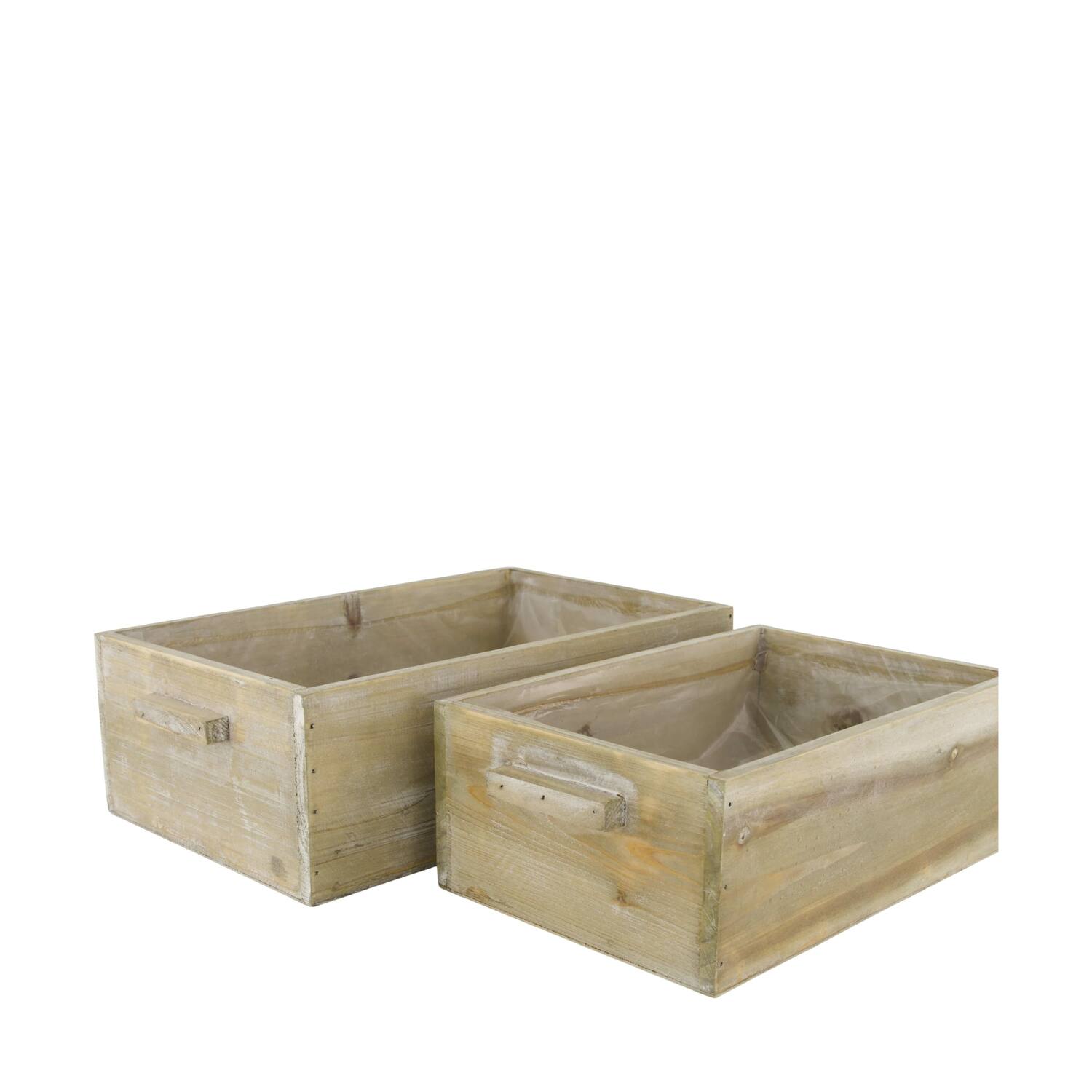 Box planter rectangular fir wood with plastic 35x20x11cm - Natural