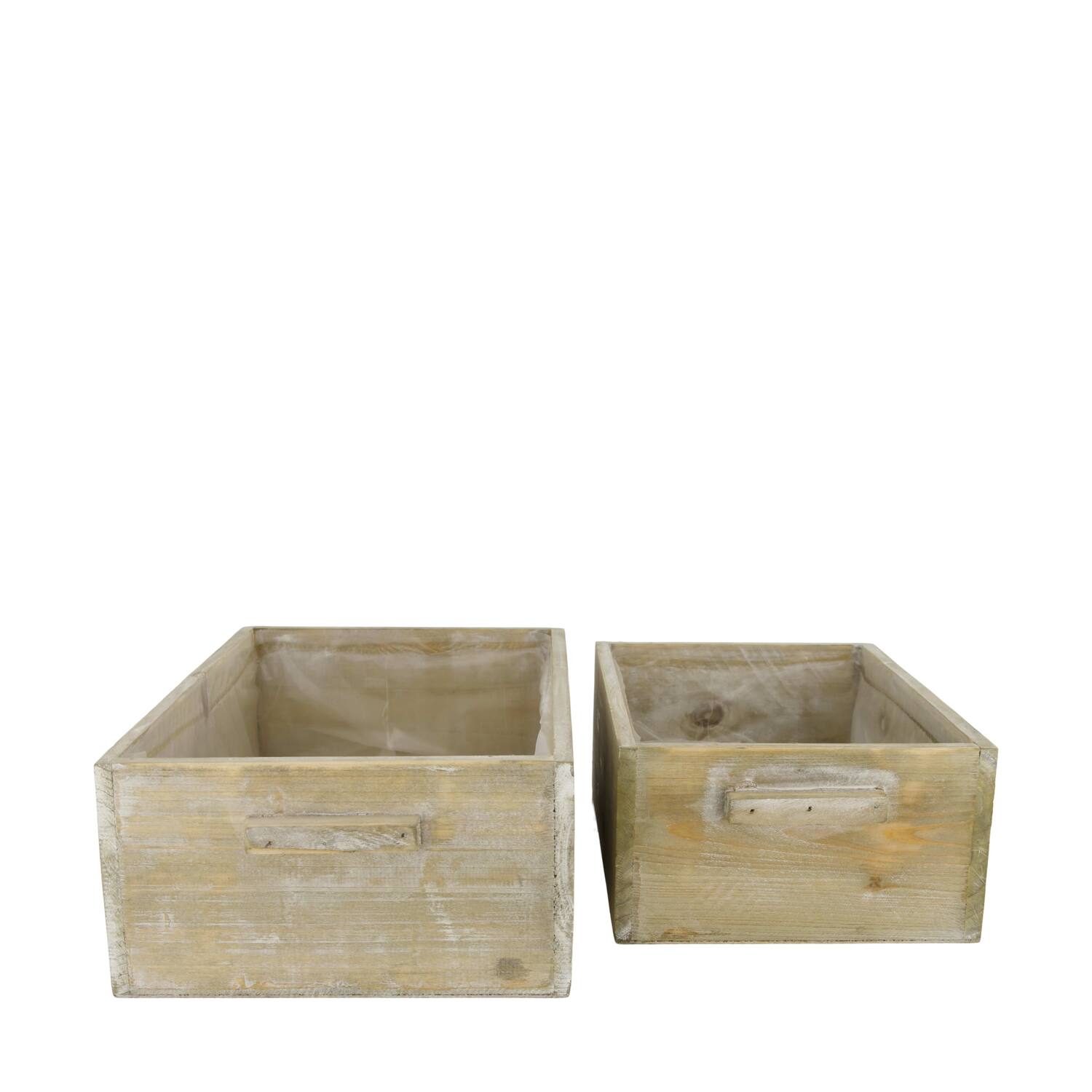 Box planter rectangular fir wood with plastic 35x20x11cm - Natural