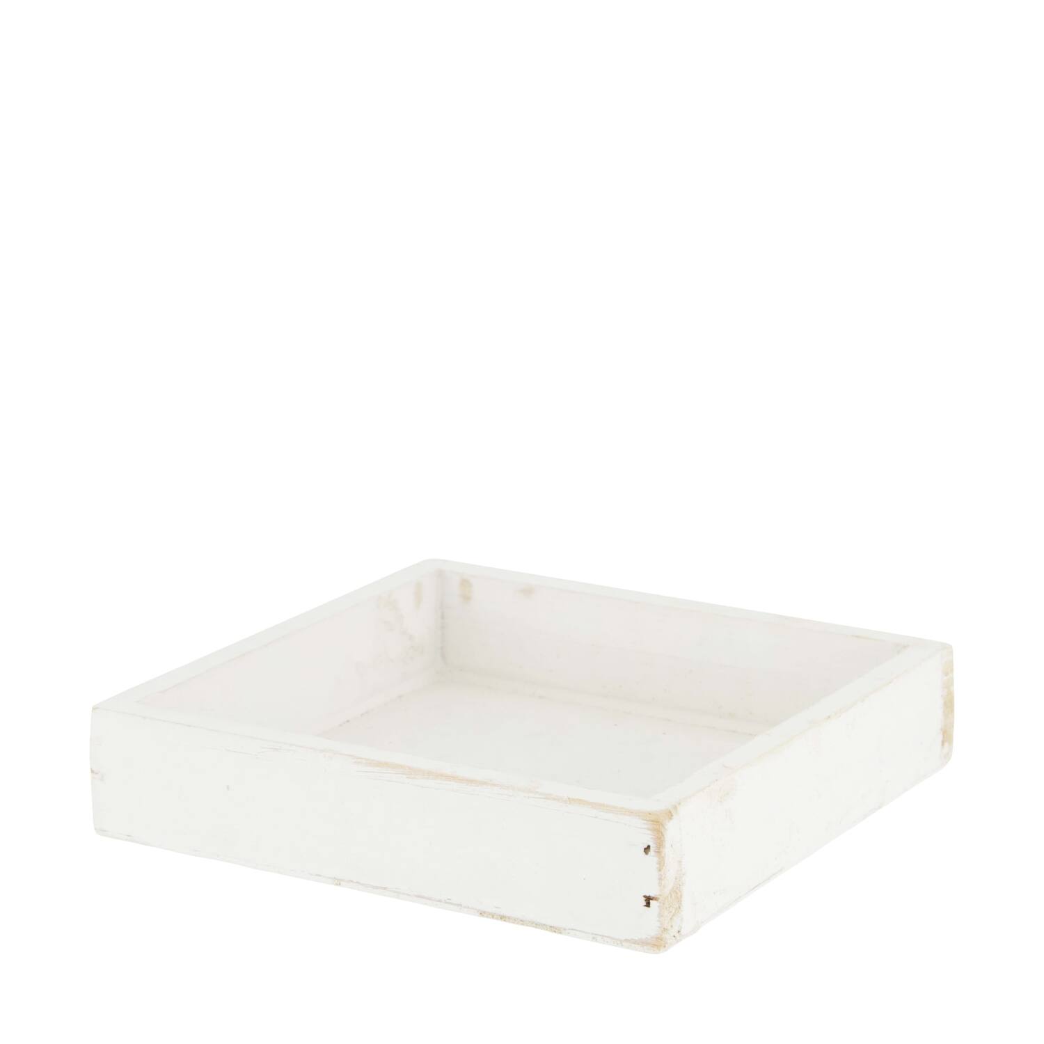 Tray square fir wood 14x14x3cm - White