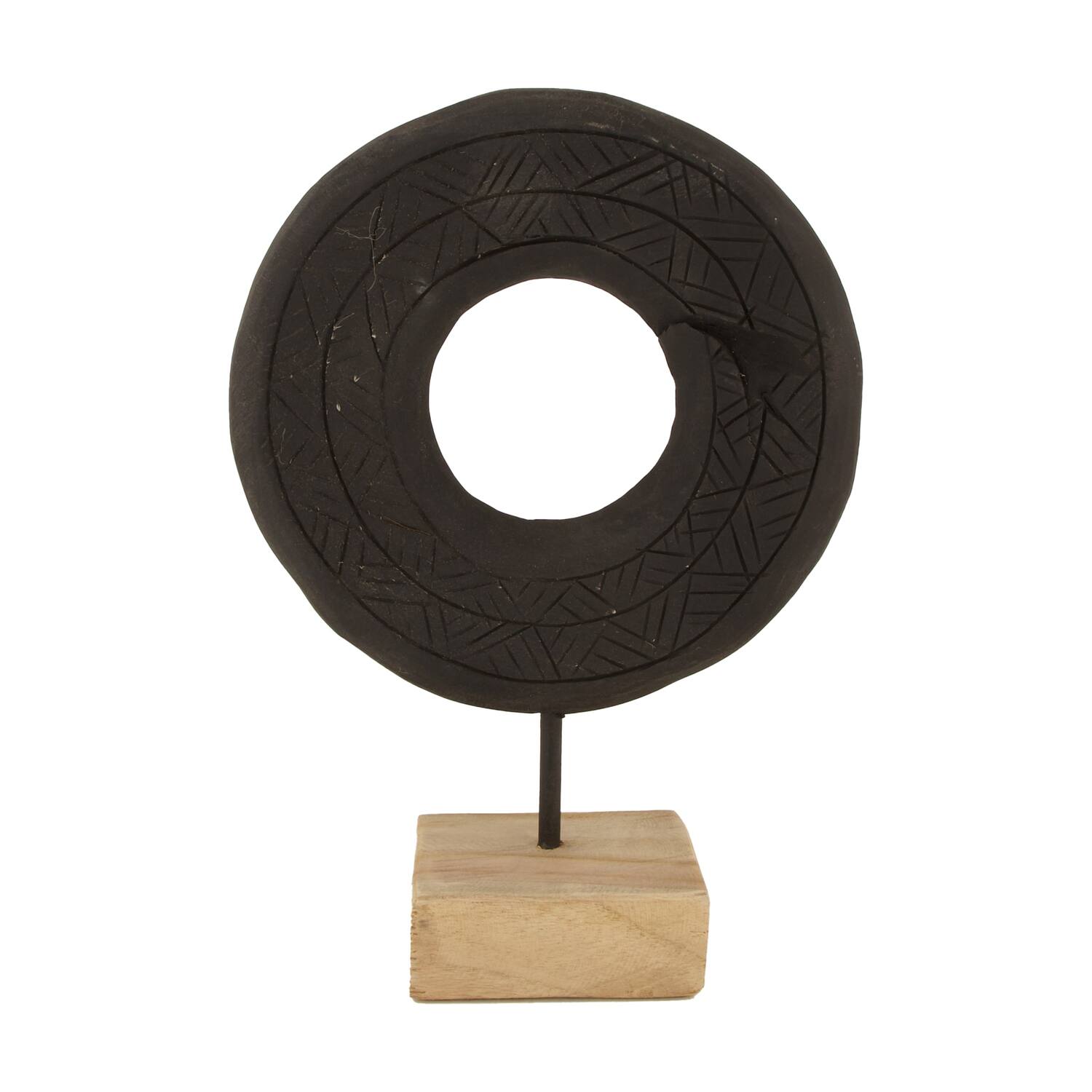 Statue circle teak on stand 22x9x28cm FSC 100% - Natural