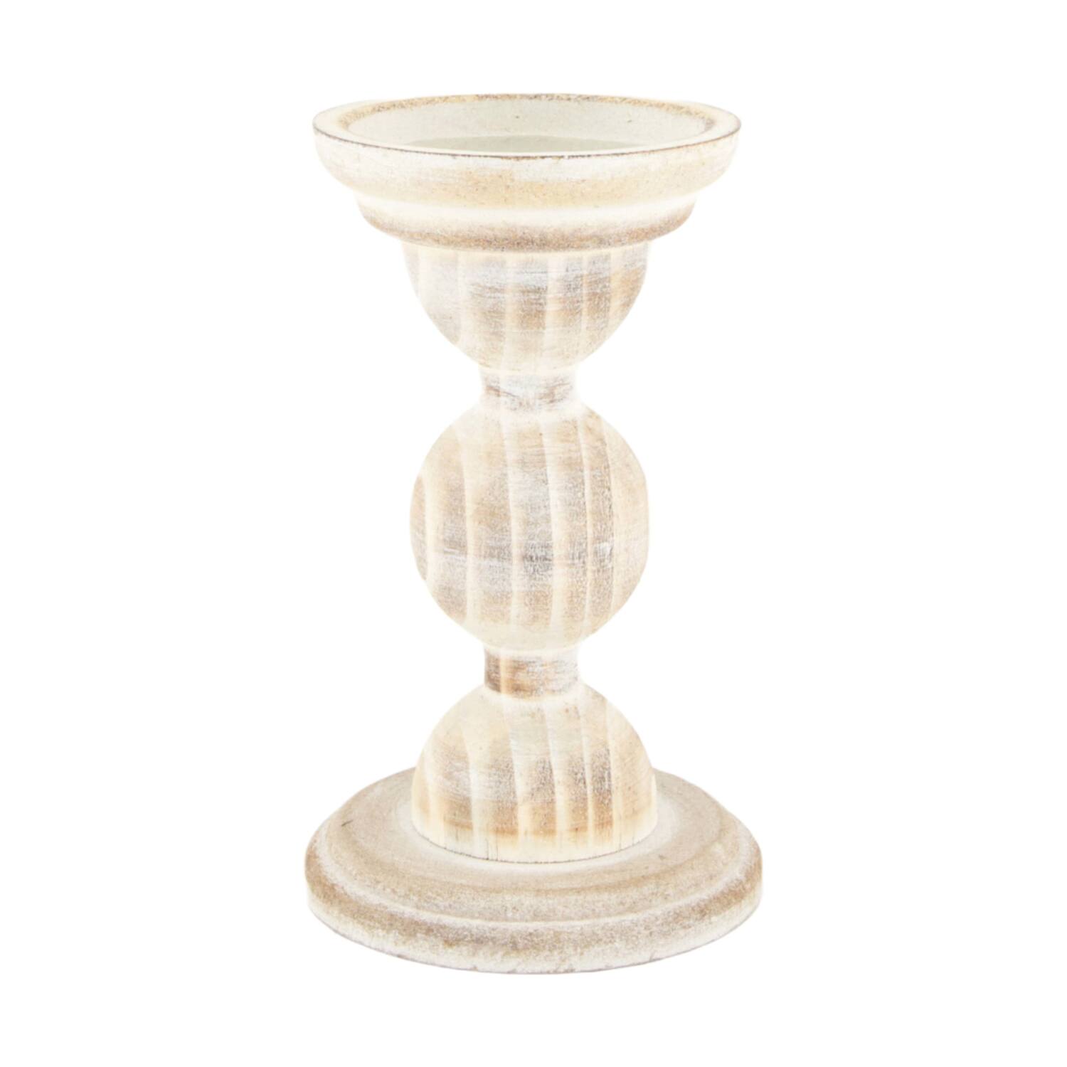 Pillar candle holder fir wood 12x12x18.5cm FSC 100% - White