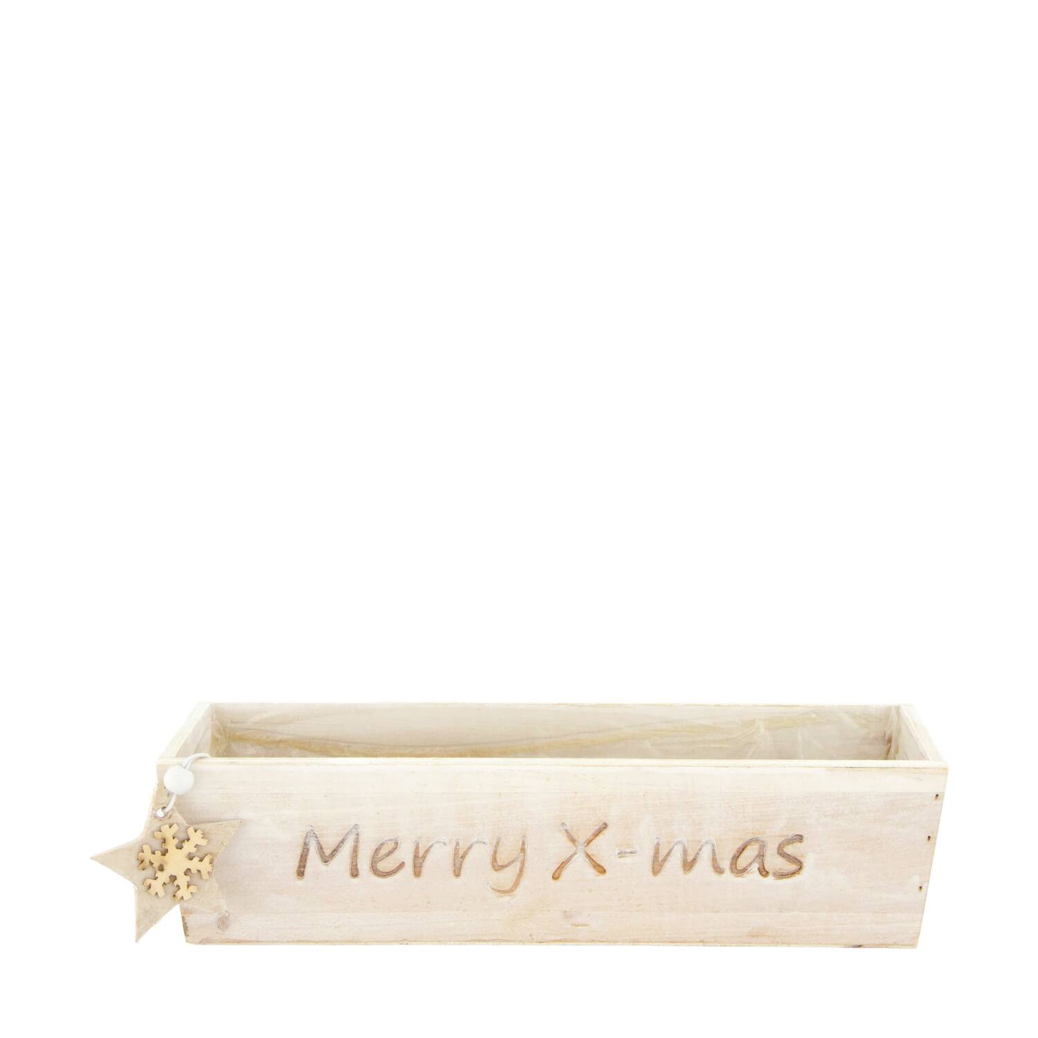 Planter Merry X-mas plywood with plastic 28x8x7cm FSC 100%