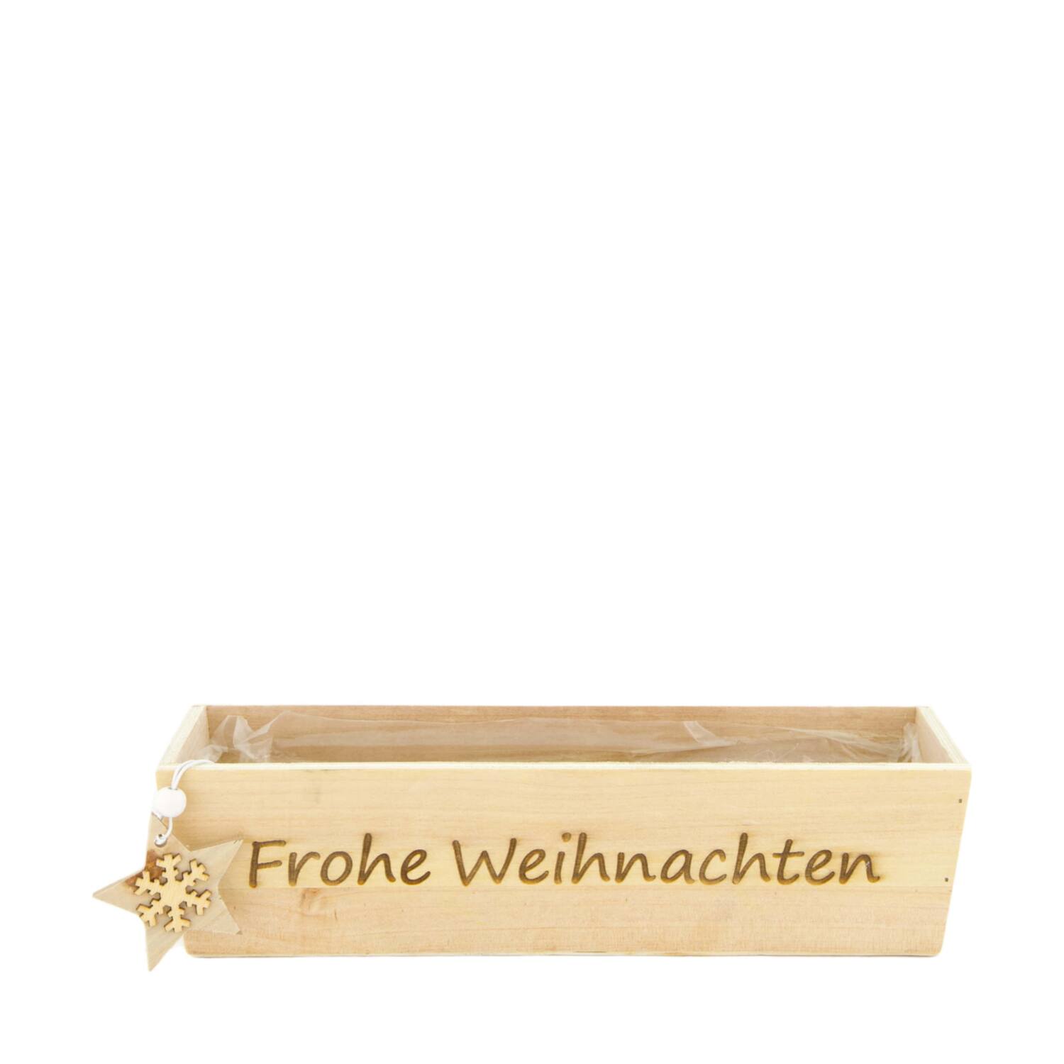 Planter Frohe Weihnachten plywood with plastic 28x8x7cm FSC 100%