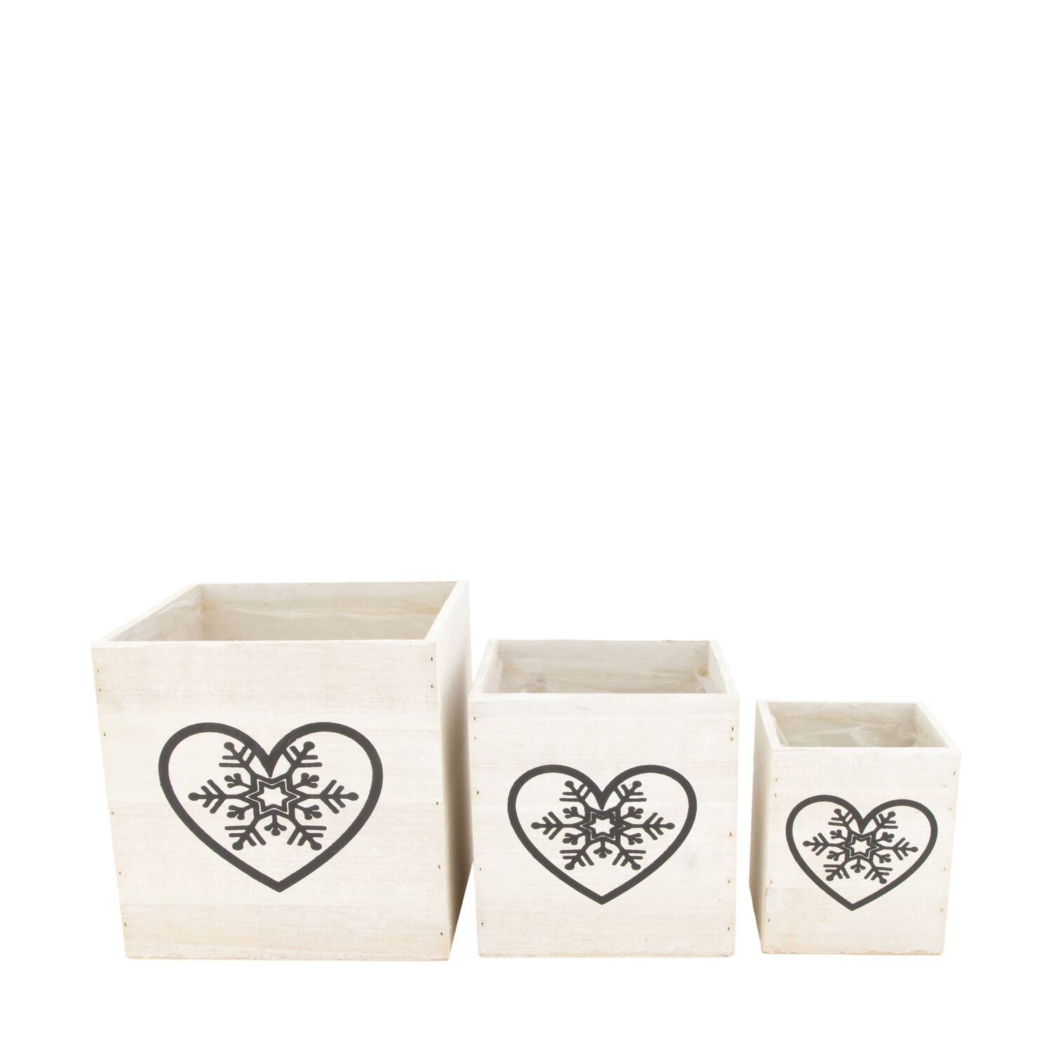 Planter heart plywood with plastic 18x18x18cm S/3 FSC 100%