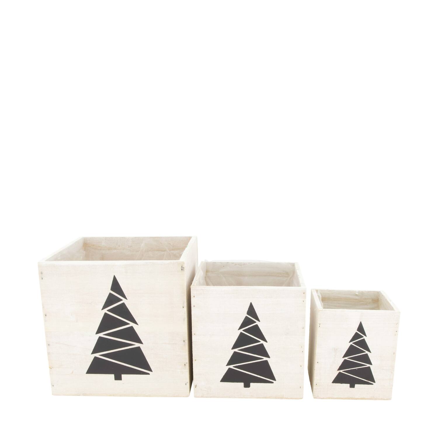 Planter tree plywood with plastic 18x18x18cm S/3 FSC 100%