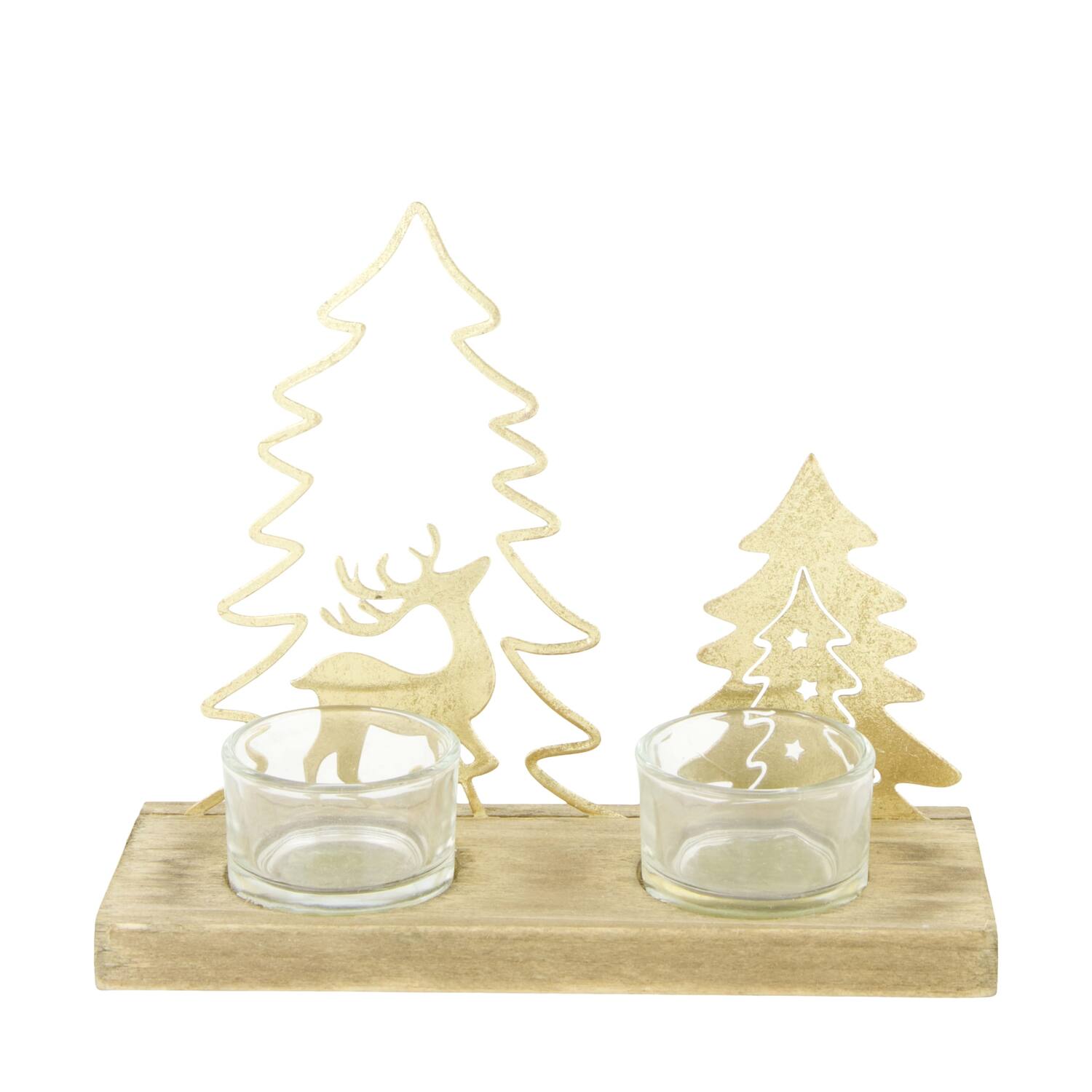 Tealight holder fir wood with glass 19x7x16.5cm FSC 100%