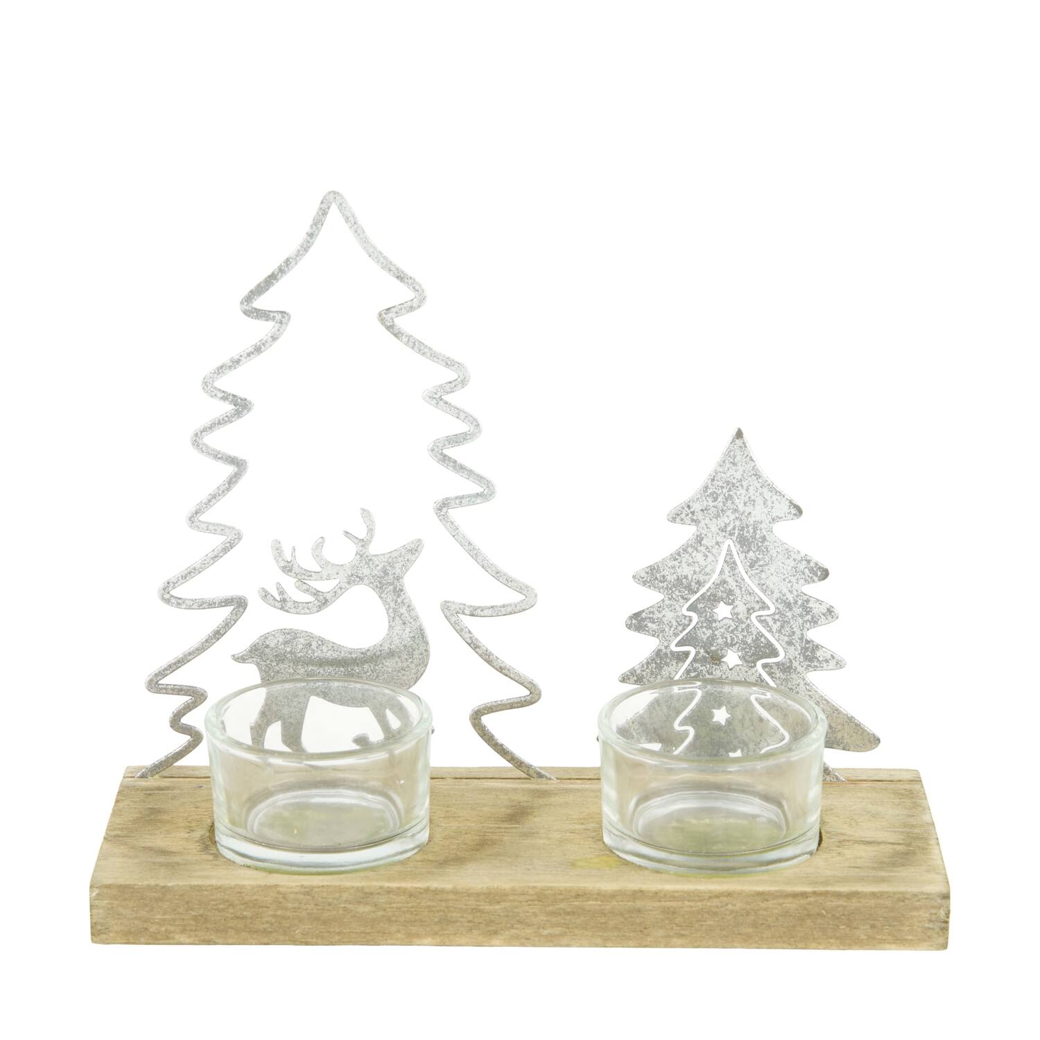 Tealight holder fir wood with glass 19x7x16.5cm FSC 100% - Silver