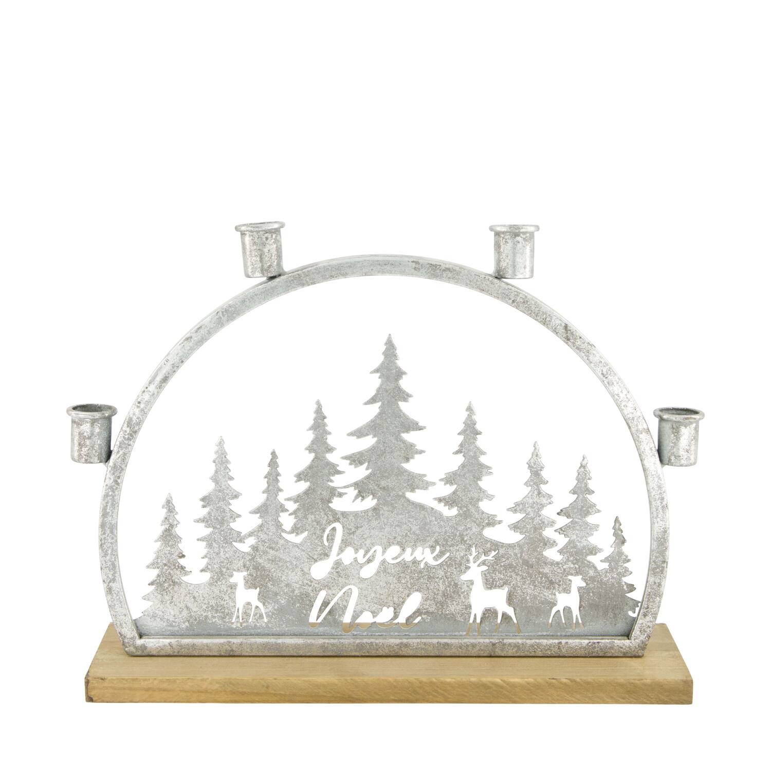 Dinnercandle holder Joyeux Noel fir wood 36x7x29cm FSC 100% - Silver