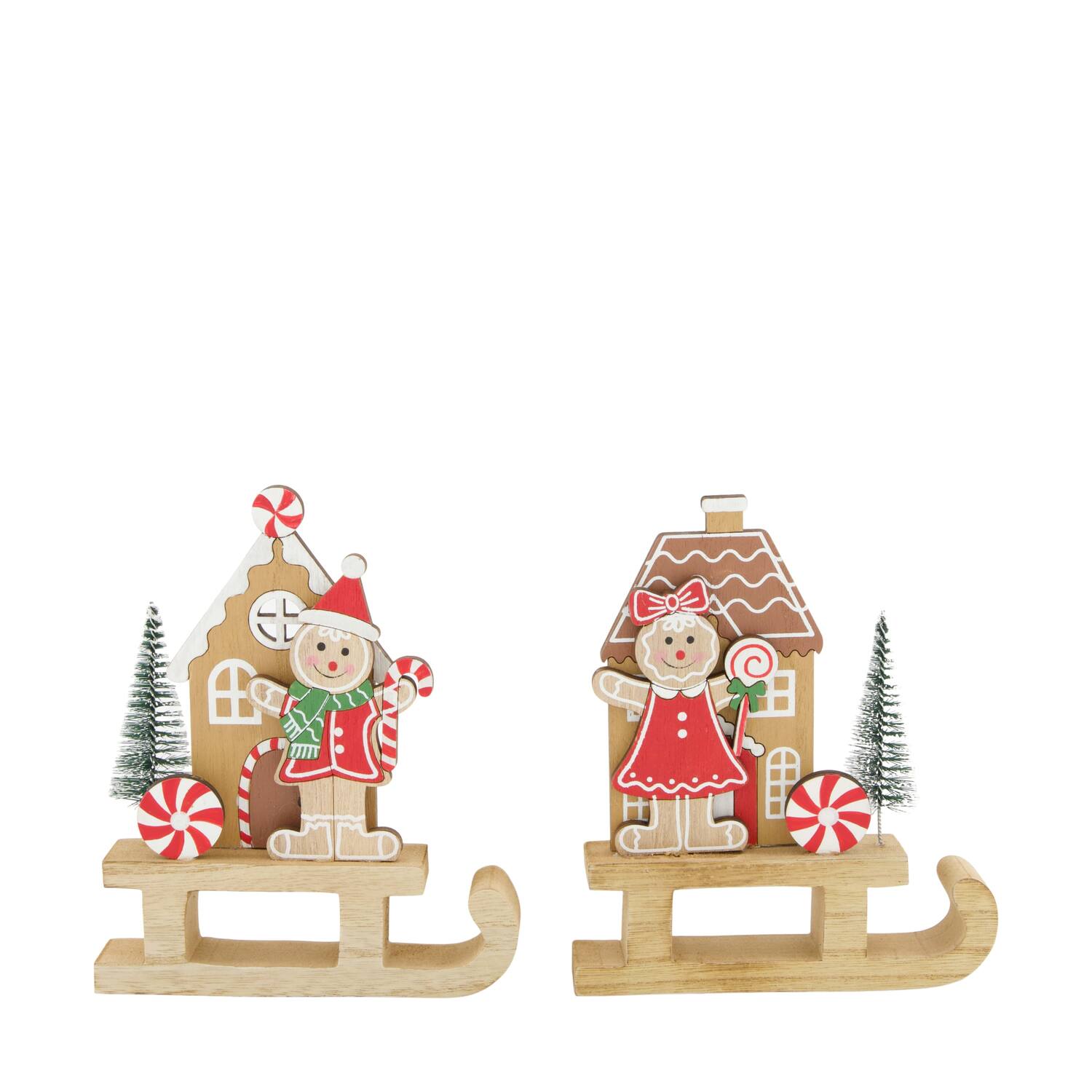 Sleigh with gingerbread man mdf 14x2.5x17.5cm  FSC 100% - Multi