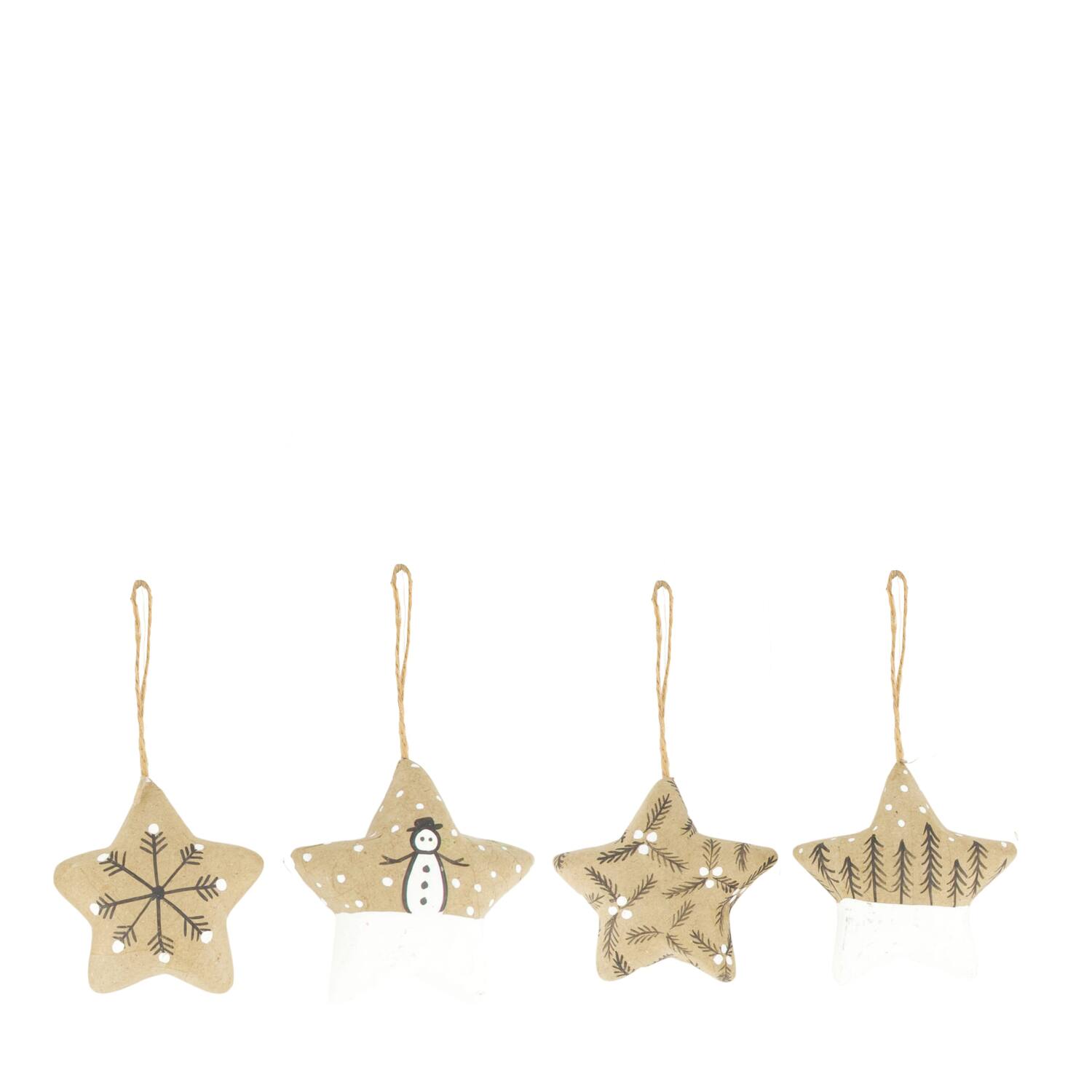Hanger star snowflake  snowman  tree  twig paper mache 8x3x8cm  FSC mix 100% - Natural