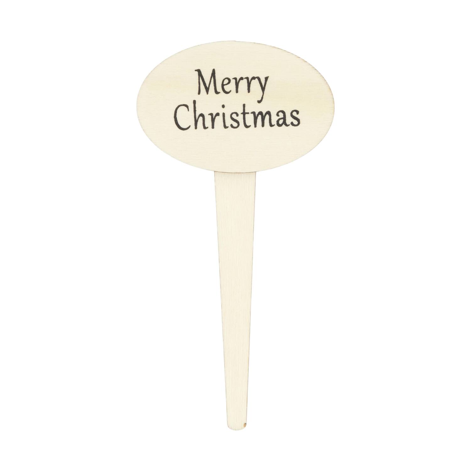 Sign Merry Christmas ply wood on stick 6x4x11.7cm 8pc FSC 100%