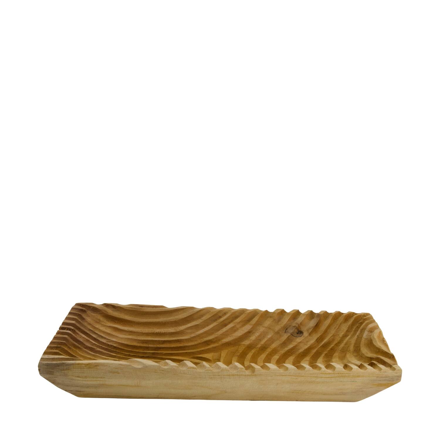 Bowl rectangular engraved teak wood 38x18x6cm FSC 100%