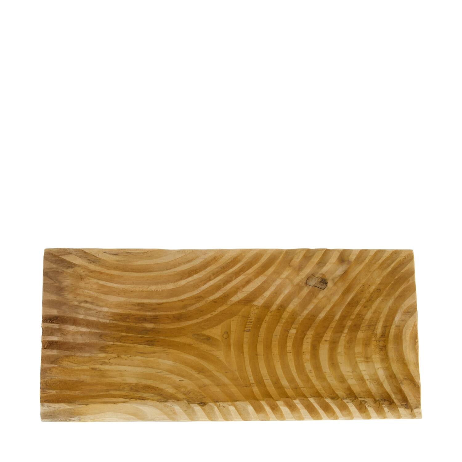 Bowl rectangular engraved teak wood 38x18x6cm FSC 100%